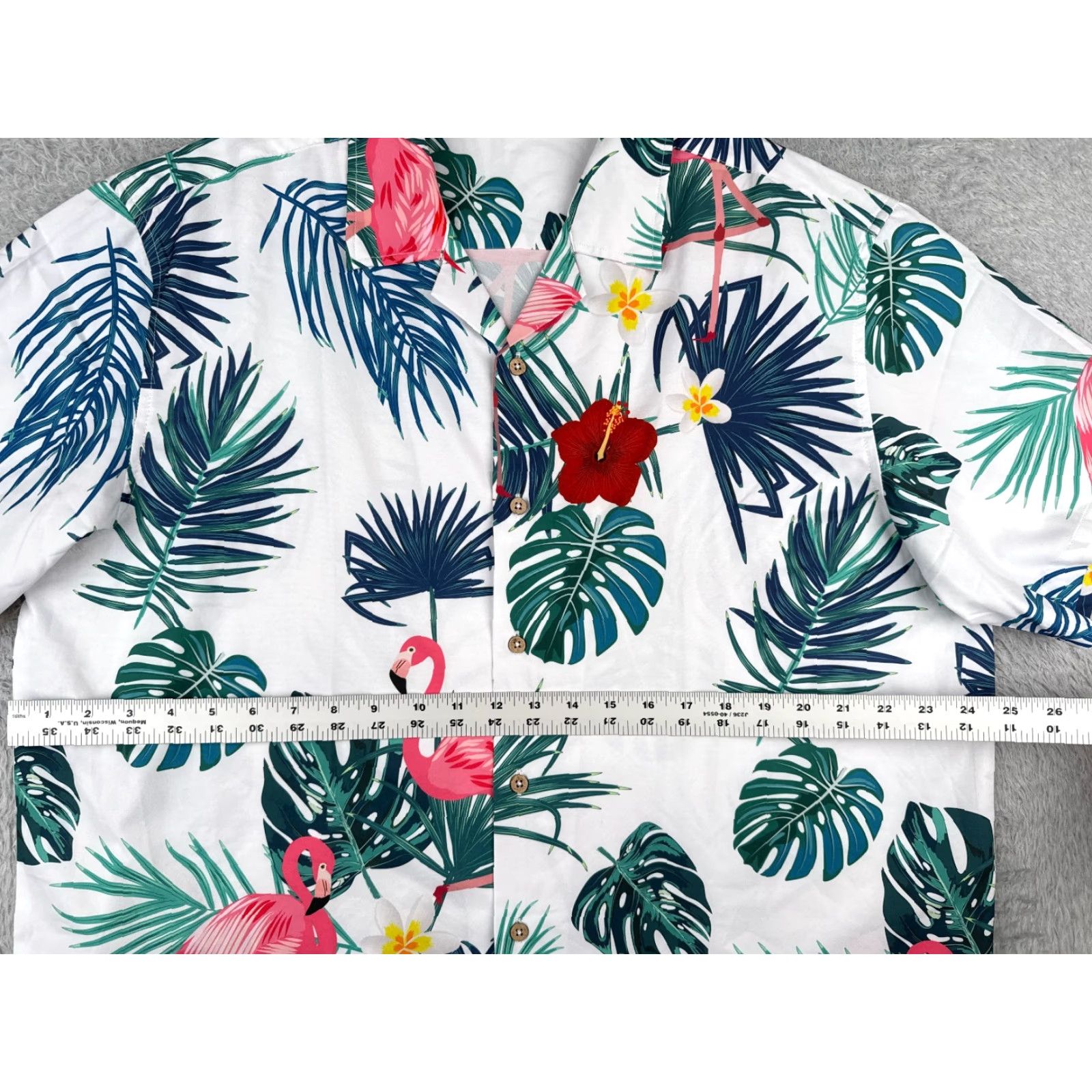 Vintage Hawaiian Shirt Unbranded Button-Up Floral White Blue Pink Flamingo Leaf Polyester XL Adult Mens Shirt Set Size US XL / EU 56 / 4 - 7 Thumbnail