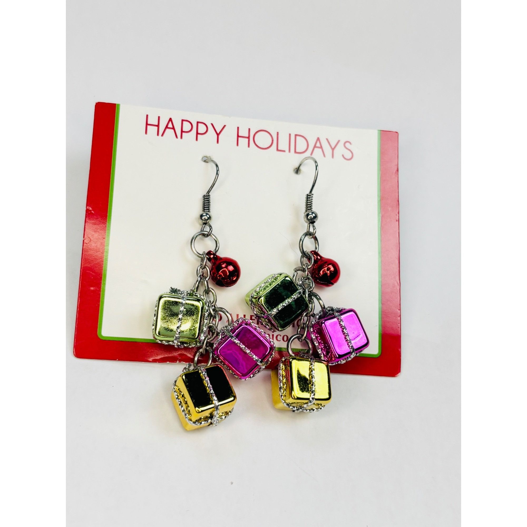 Other Holiday Gift Box Dangle Earrings With Red Bells Size ONE SIZE - 1 Thumbnail