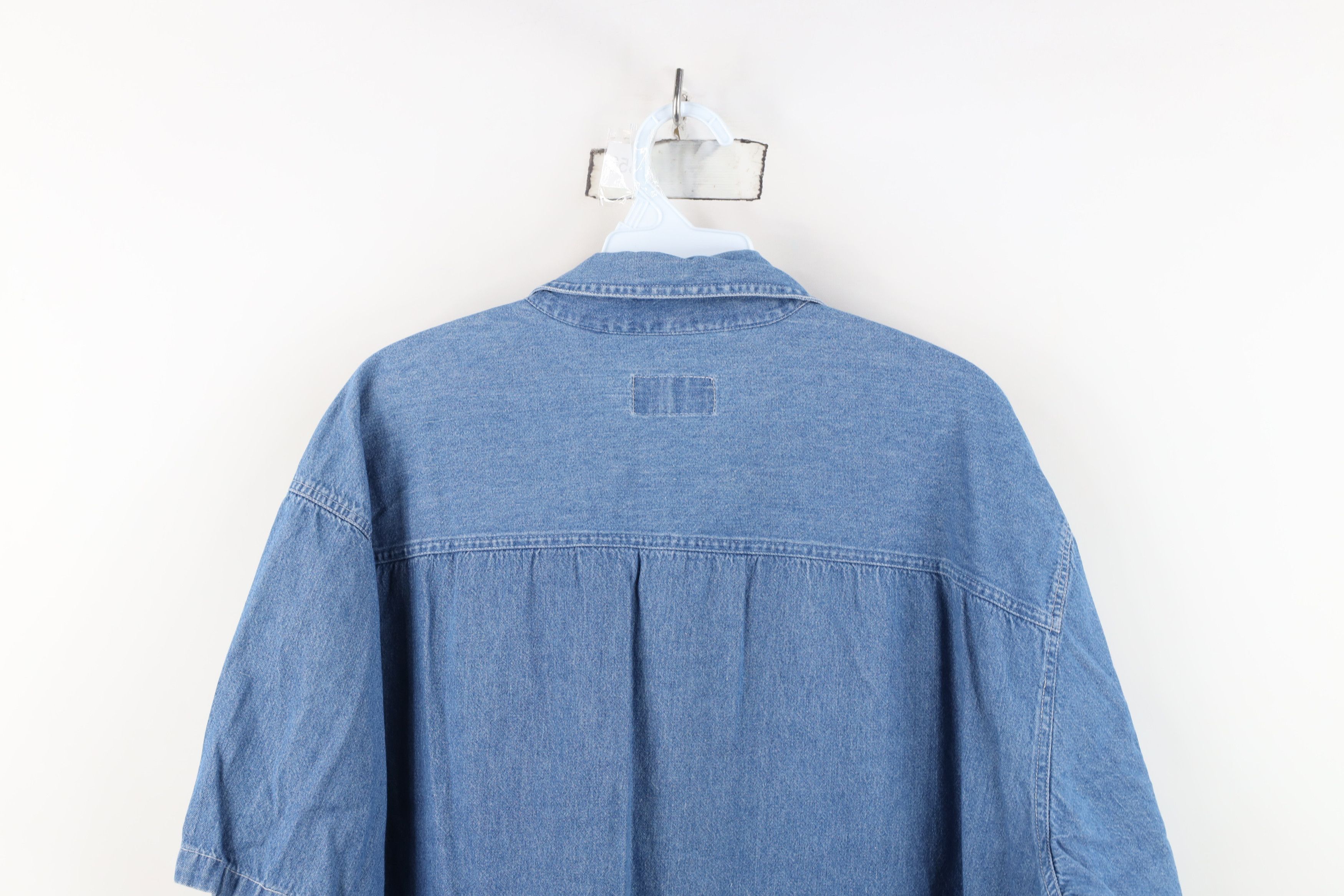 Vintage Vintage 90s Streetwear Baggy Short Sleeve Denim Button Shirt Size S / US 4 / IT 40 - 13 Thumbnail