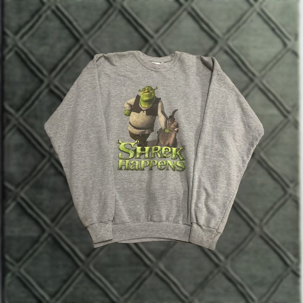 Vintage VINTAGE Shrek Happens Crewneck Sweatshirt L Gray Mens Sweatshirt Dreamworks Universal Puff Print University Theme Size US L / EU 52-54 / 3 - 1 Thumbnail