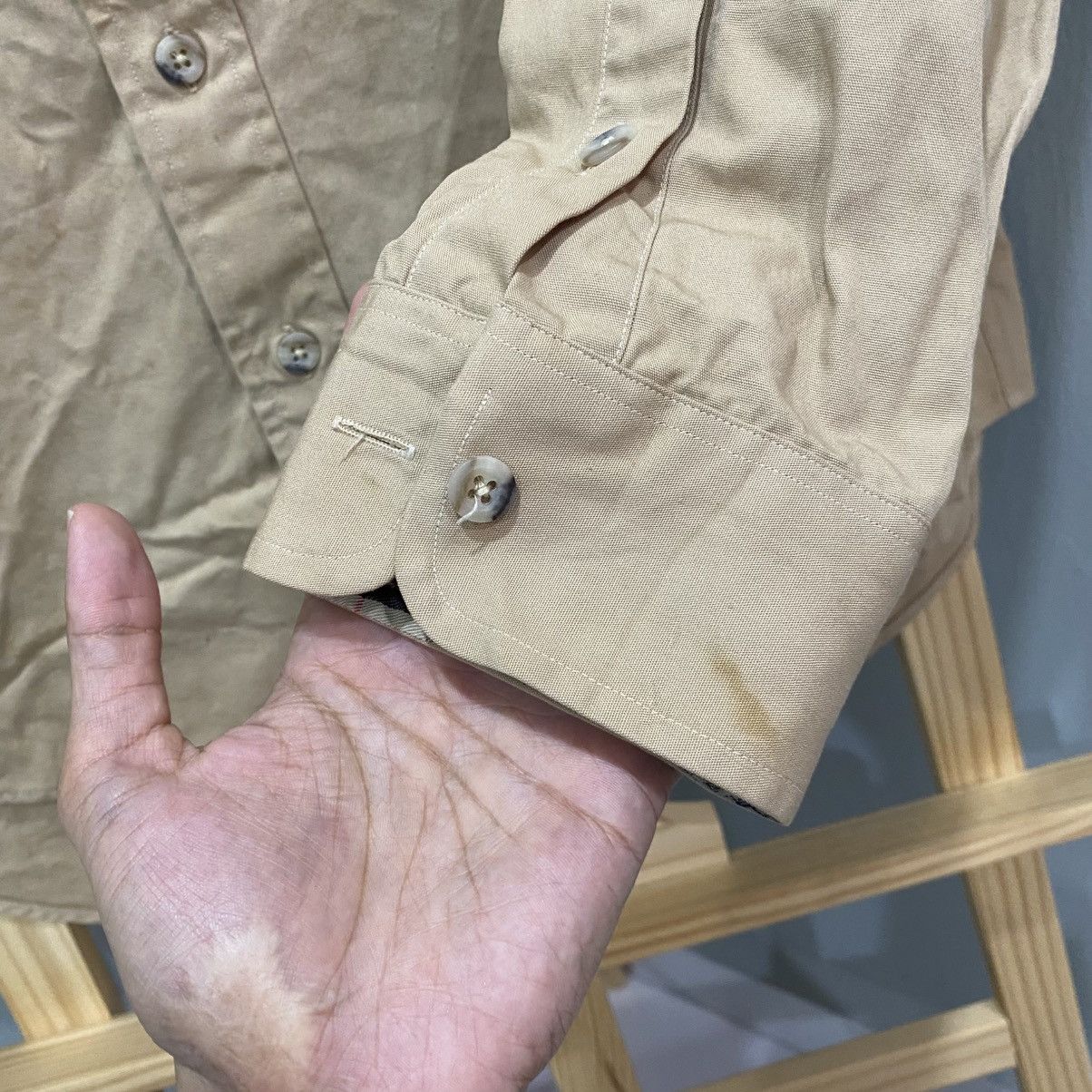 Burberry Vintage Burberrys Khaki Military Safari Work Shirt Epaulets Size US XL / EU 56 / 4 - 12 Thumbnail