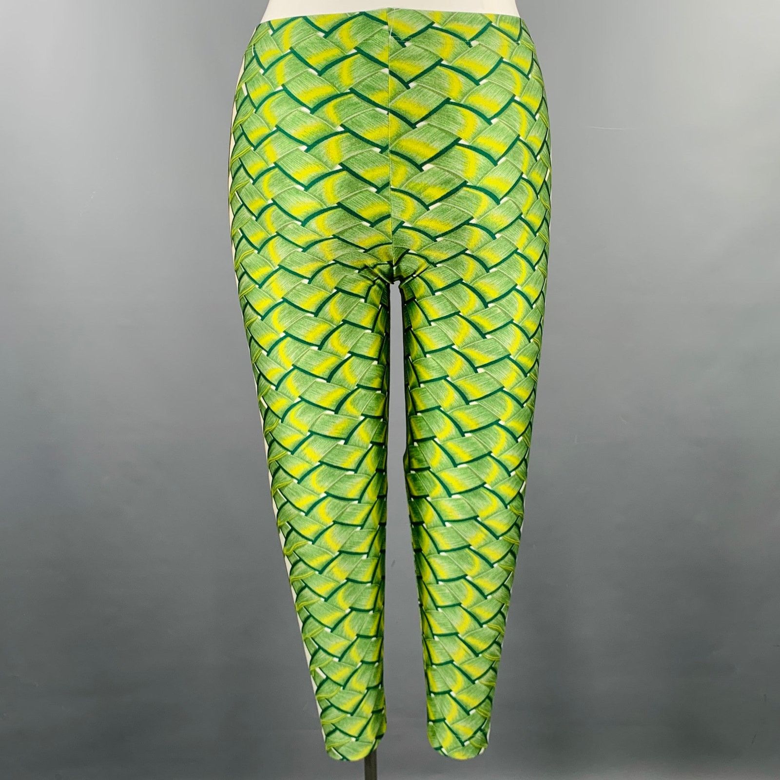 Hermes HERMES Green Yellow Lycra Woven Elastic Waistband Leggings Size 32" / US 10 / IT 46 - 2 Thumbnail