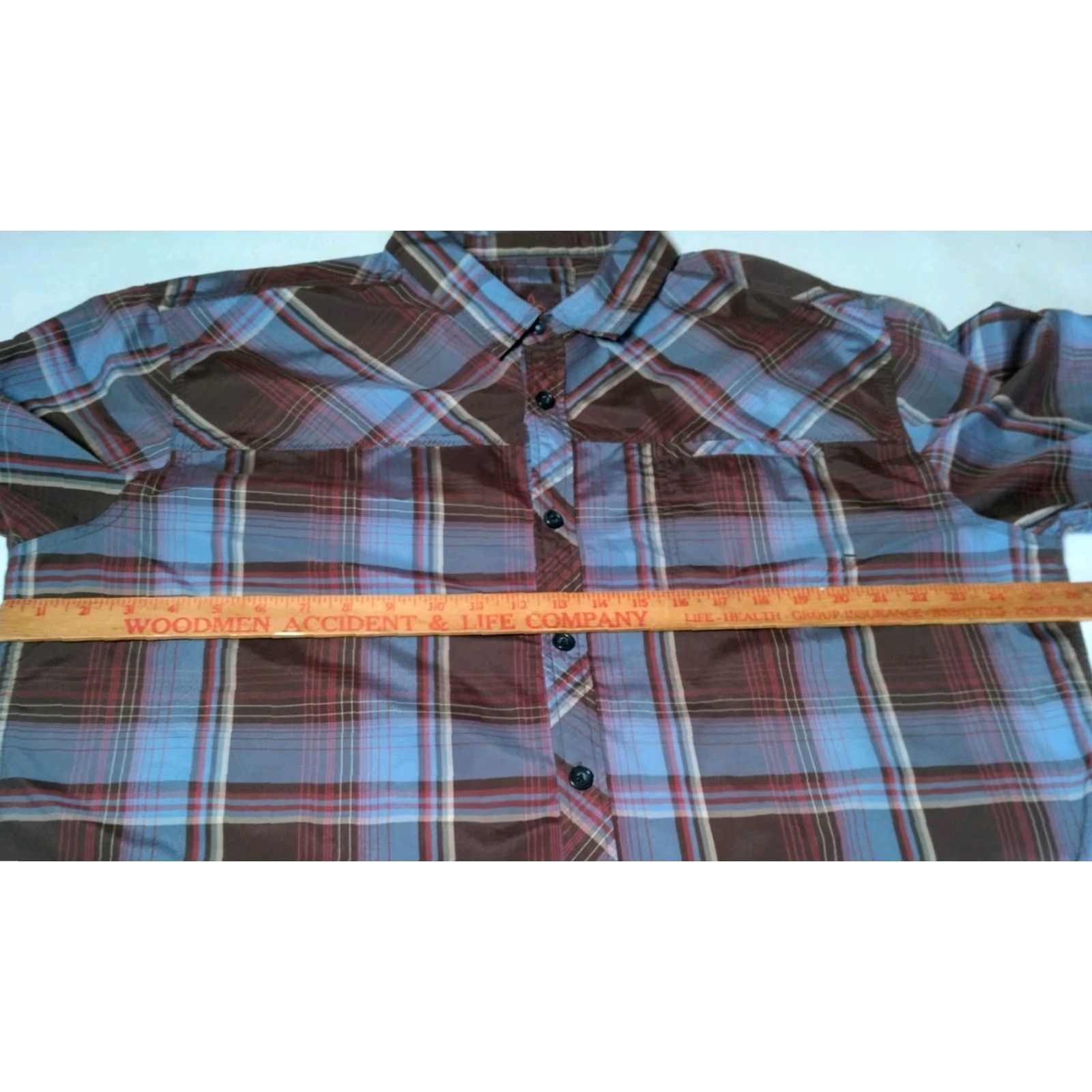 Prana prAna Shirt Men XXL Button Up Collared Long Sleeve Blue Brown Plaid Outdoorsy Size US XXL / EU 58 / 5 - 4 Thumbnail