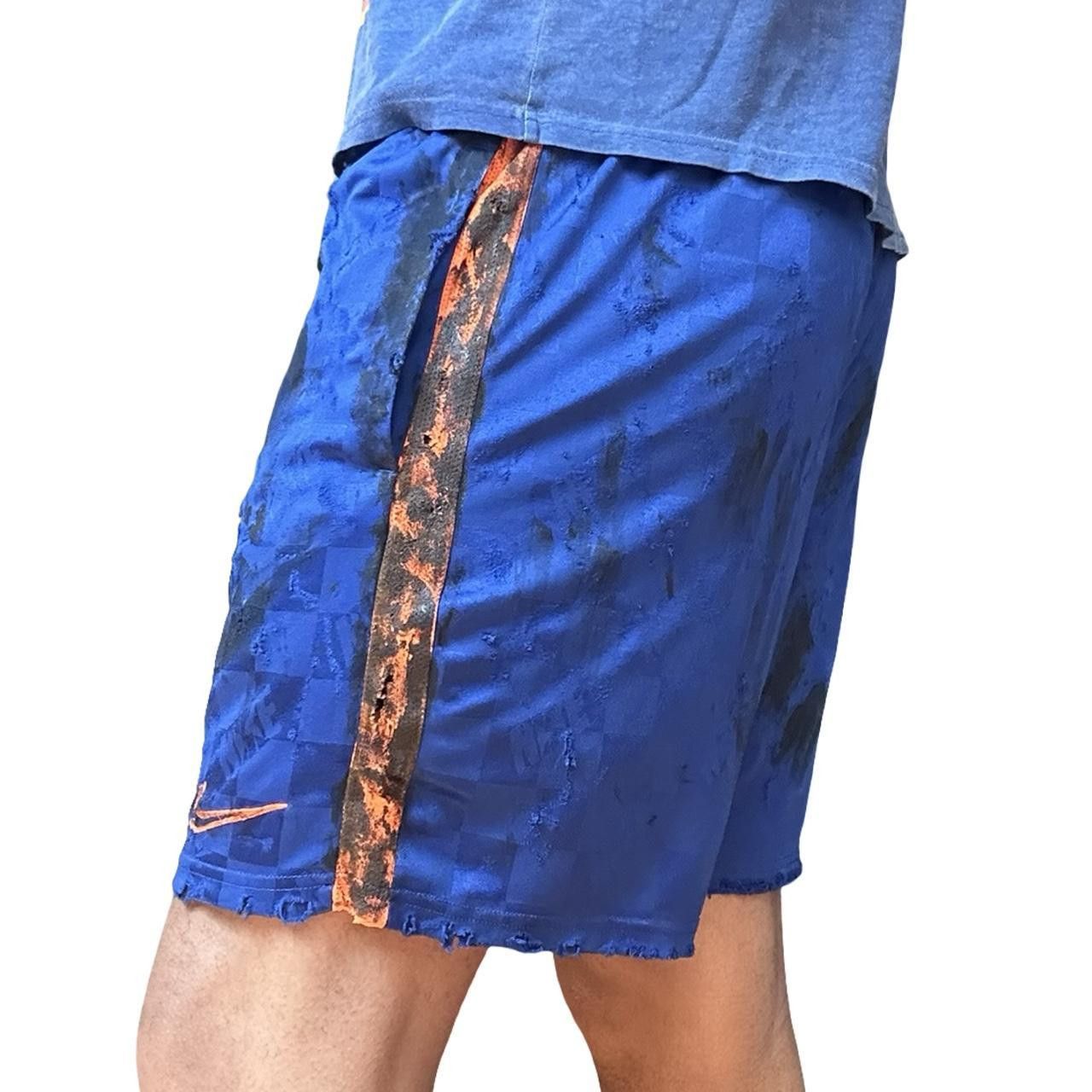 Nike ASTROBOI* x NIKE Blue Distressed Checkered Soccer Shorts_ XL Size US 32 / EU 48 - 2 Thumbnail