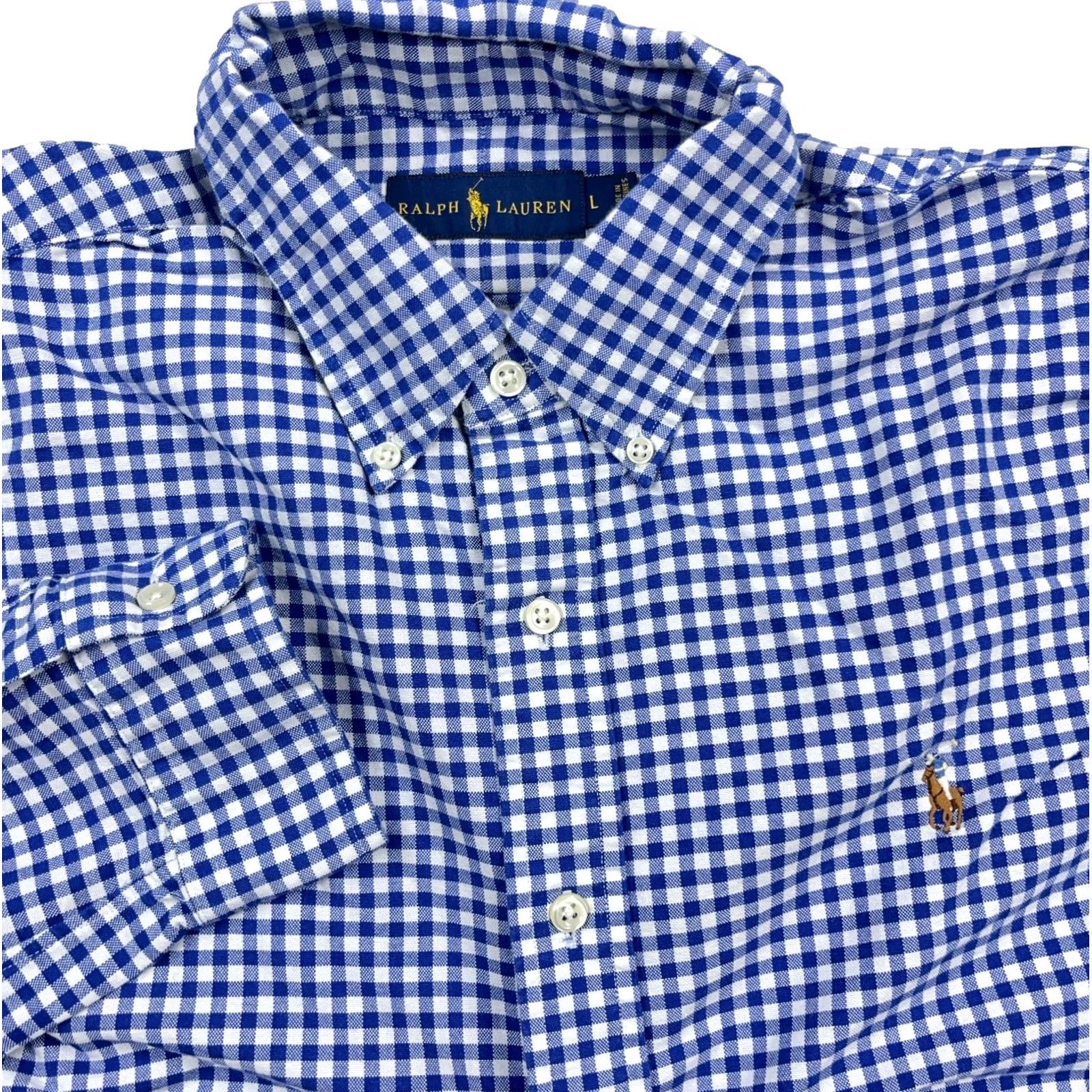 Ralph Lauren Ralph Lauren Shirt Mens L Blue Oxford Men Check Button Gingham Dress Flesh Size 42R - 2 Thumbnail