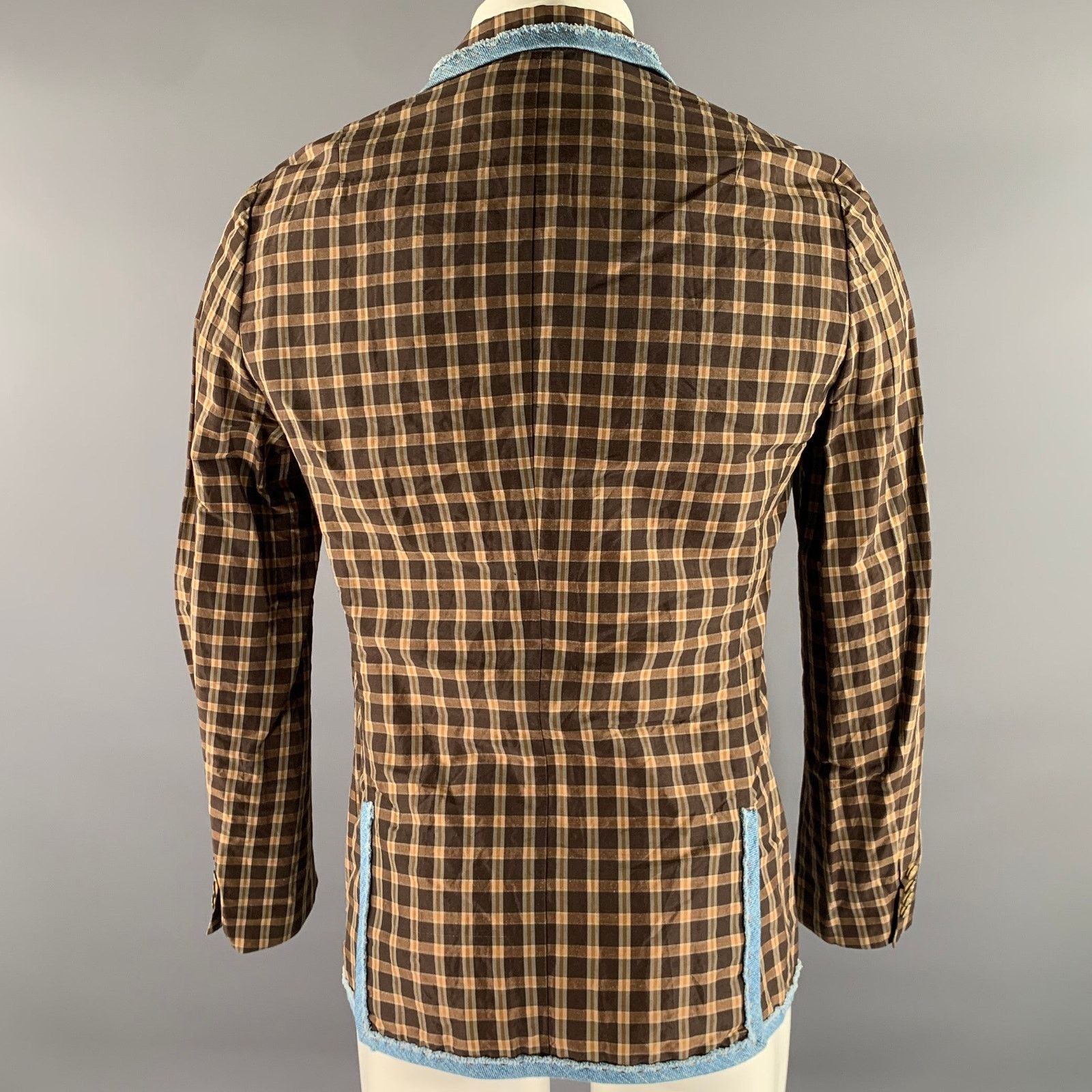 Kolor KOLOR Brown Camel Plaid Ramie Nylon Notch Lapel Sport Coat Size 38R - 4 Thumbnail