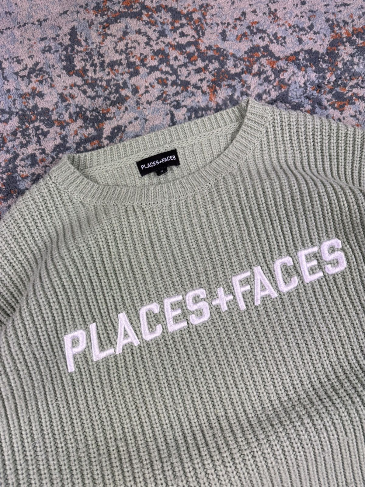 Places + Faces Places + Faces sage green embroidered spellout sweater knit Size US S / EU 44-46 / 1 - 5 Thumbnail