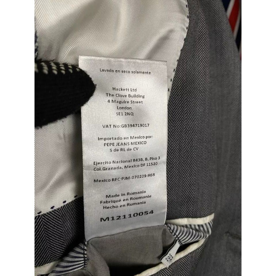Hackett × Loro Piana Hackett ing Loro Piana Gray Herringbone Wool Blazer Sportcoa Size 38R - 13 Thumbnail