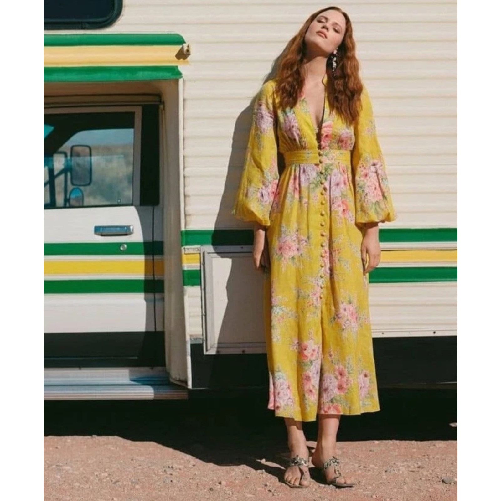 Zimmermann Zinnia Button Front Dress in Golden Floral Size 3