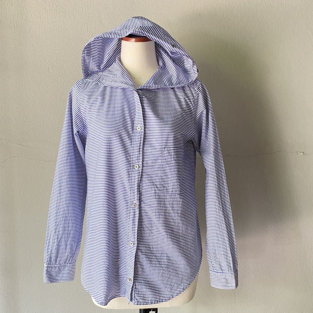 FRAPBOISH Blue Striped Hoodie Sailor Collar Shirt