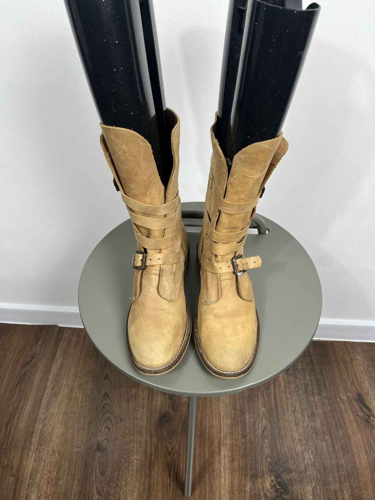 Other Vintage Tan Leather Mid-Calf Boots with Buckle Straps Size US 7.5 / IT 37.5 - 6 Thumbnail
