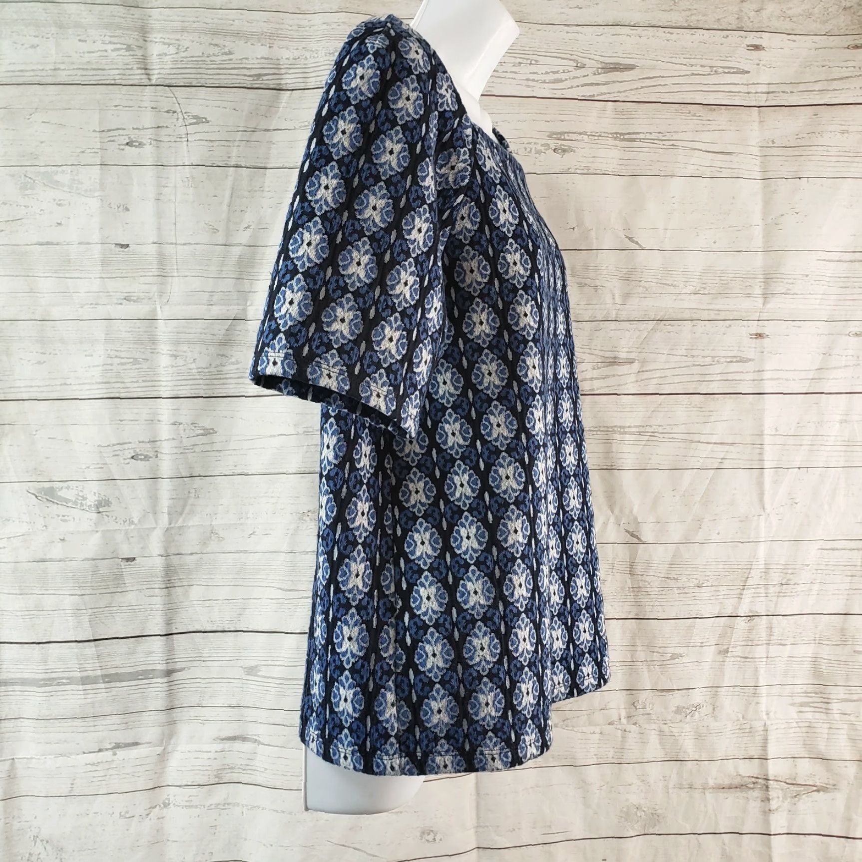 Ann Taylor Ann Taylor LOFT Womens Top Sz Medium Blue White Square Neck Half Sleeve Size M / US 6-8 / IT 42-44 - 3 Thumbnail