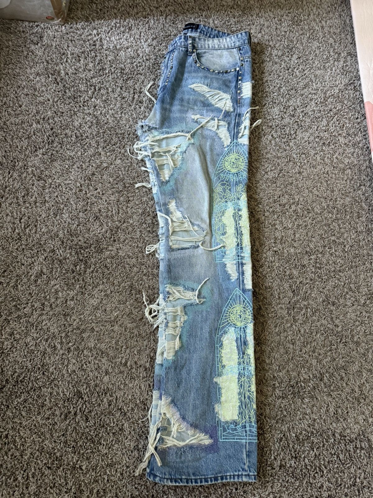 Who Decides War Multi Color Rhinestone Denim Size US 34 / EU 50 - 3 Thumbnail
