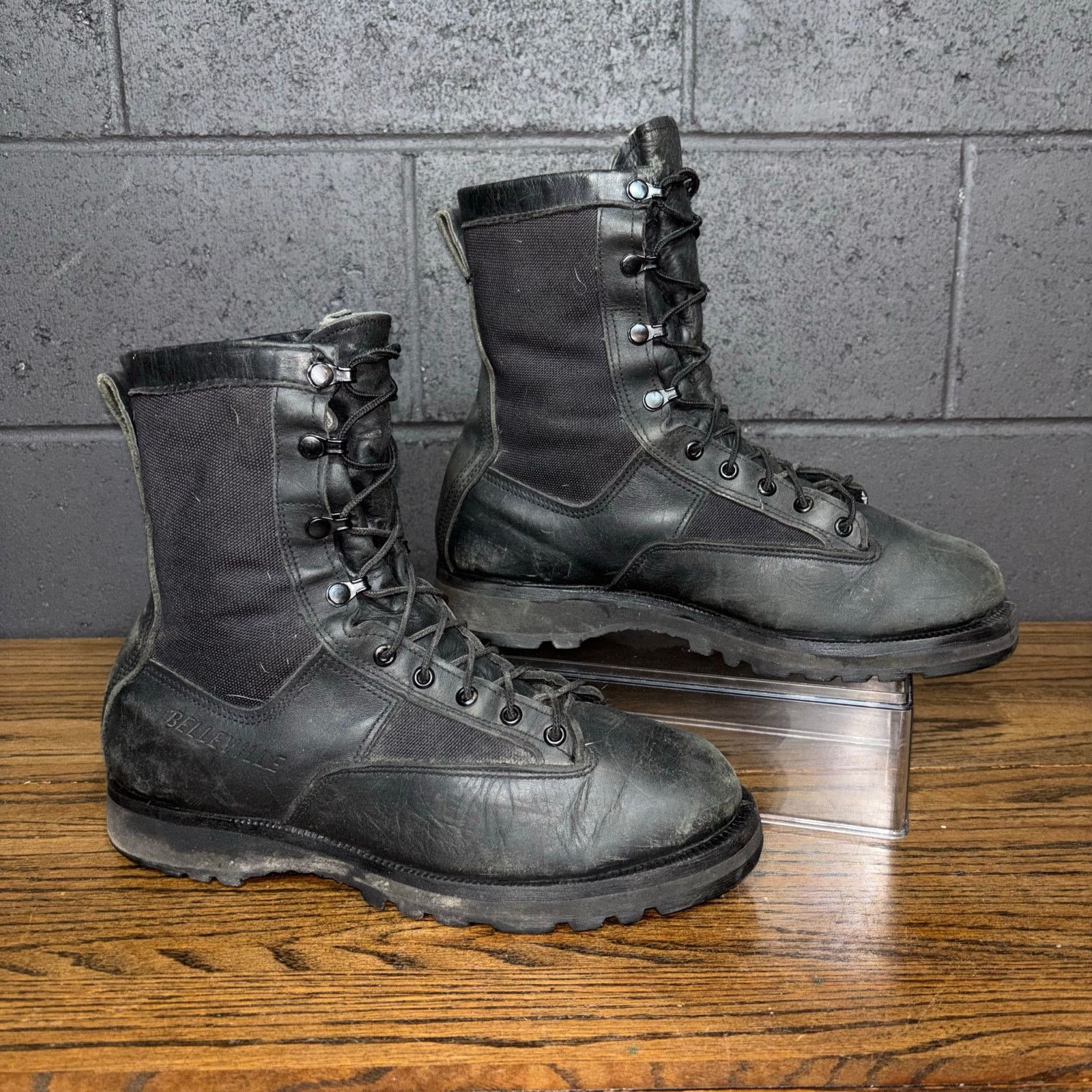 Belleville  Mens  VIBRAM Combat Boots Black Leather Belleville Mens 5 R Black Leather Canvas Steel Toe Vibram  main image 3