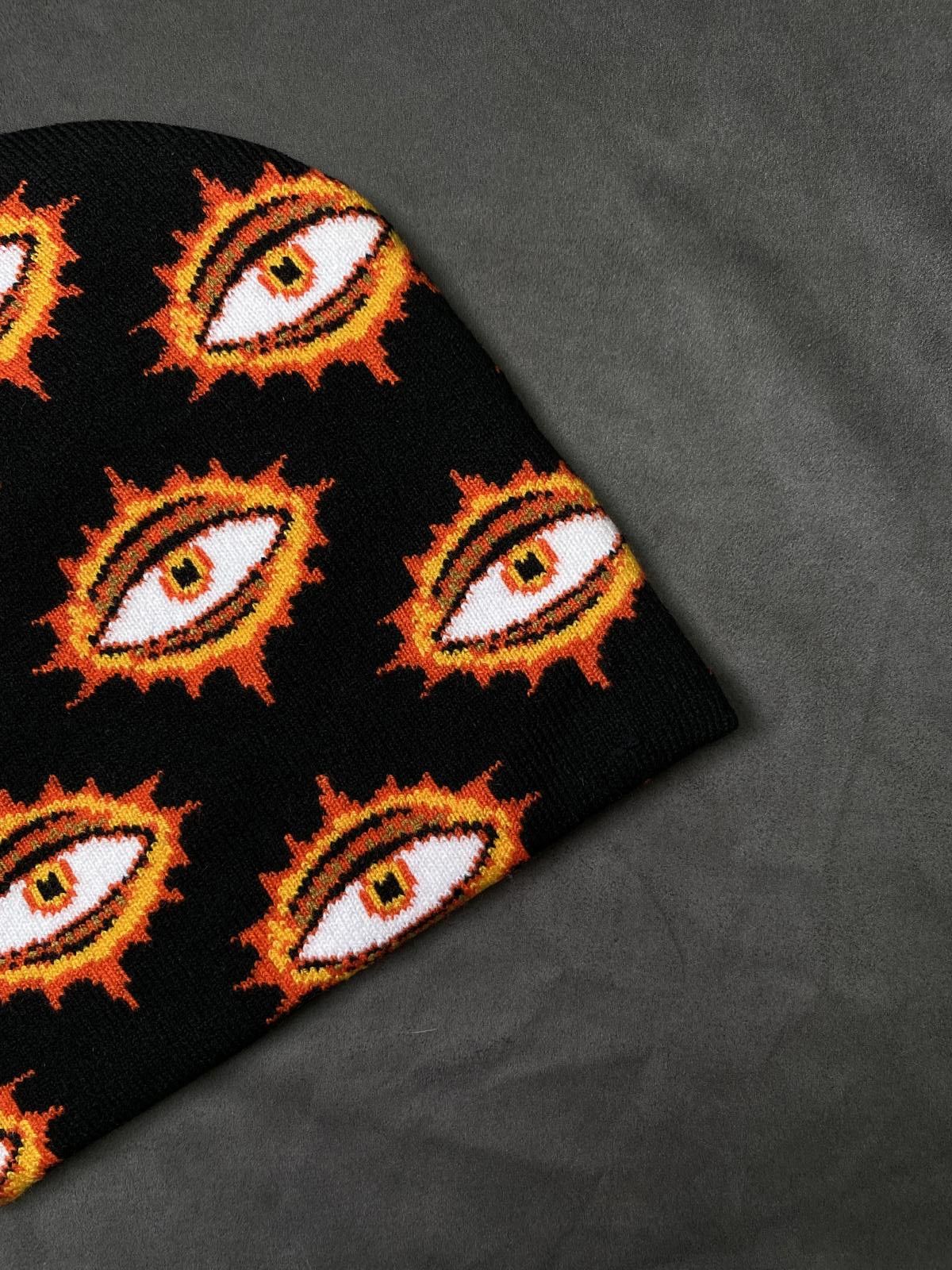 Japanese Brand Deadstock Black All Over Eye No Cuff Knit Black Beanie OS Size ONE SIZE - 5 Thumbnail