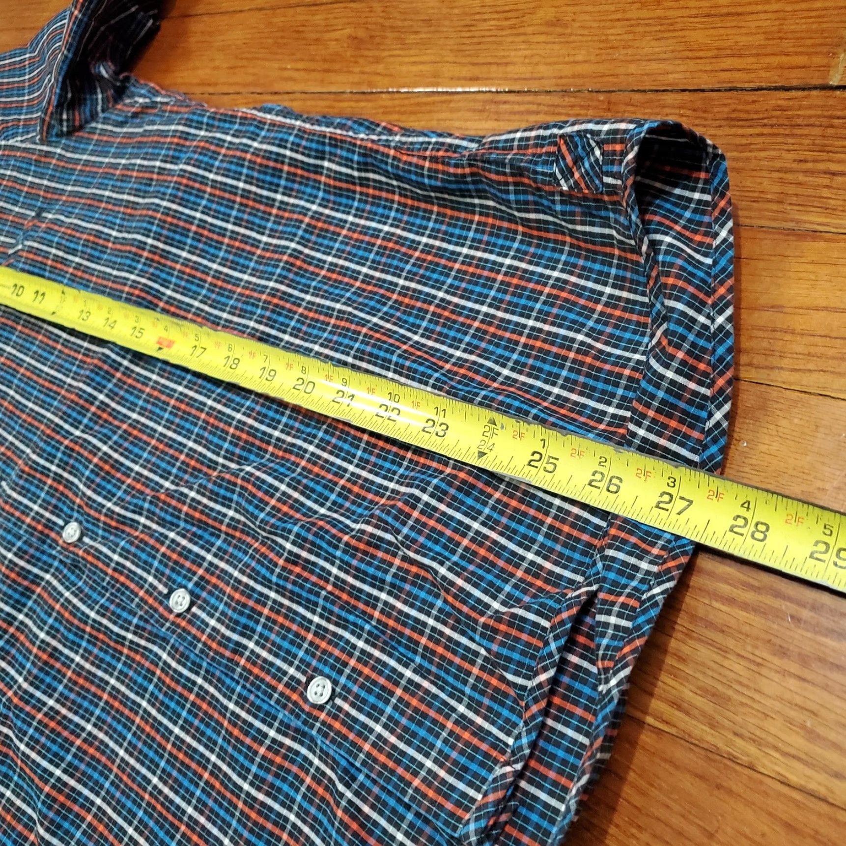 Lacoste Lacoste L!VE Shirt Mens 40 Blue Orange Plaid Short Sleeve Button Up Casual Size US L / EU 52-54 / 3 - 7 Thumbnail
