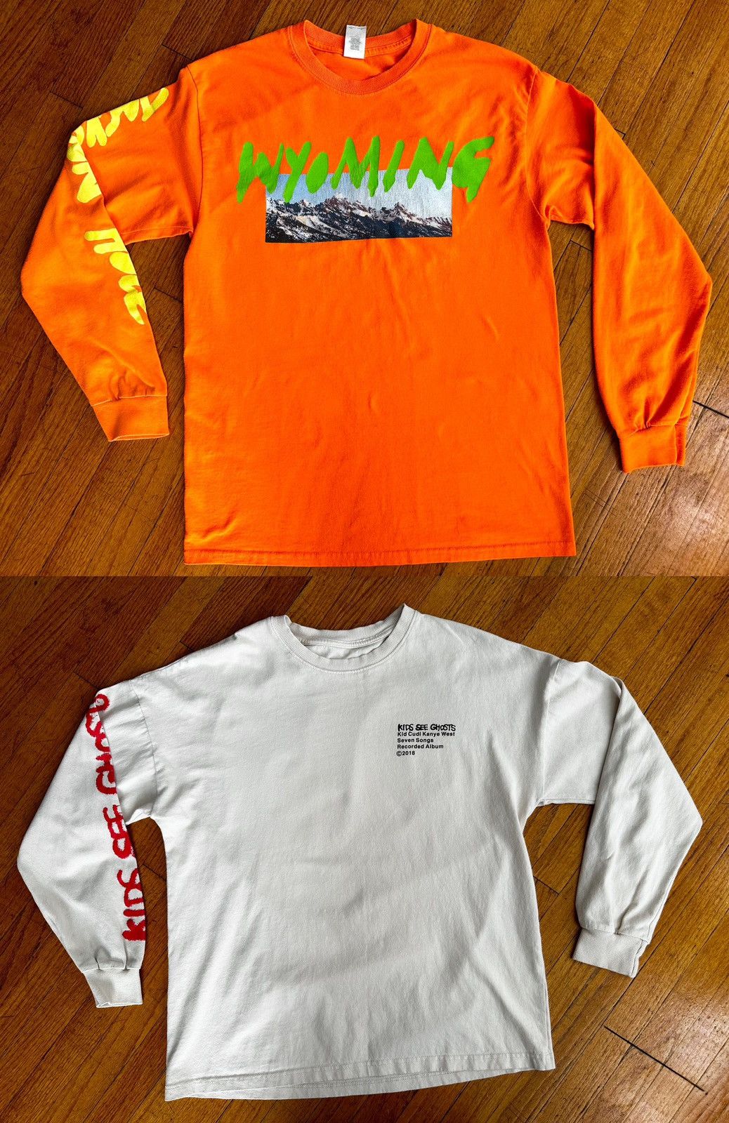 image of Lot Of 2 - Kids See Ghosts Kid Cudi Kanye West & Wyoming in Orange (Size Medium)
