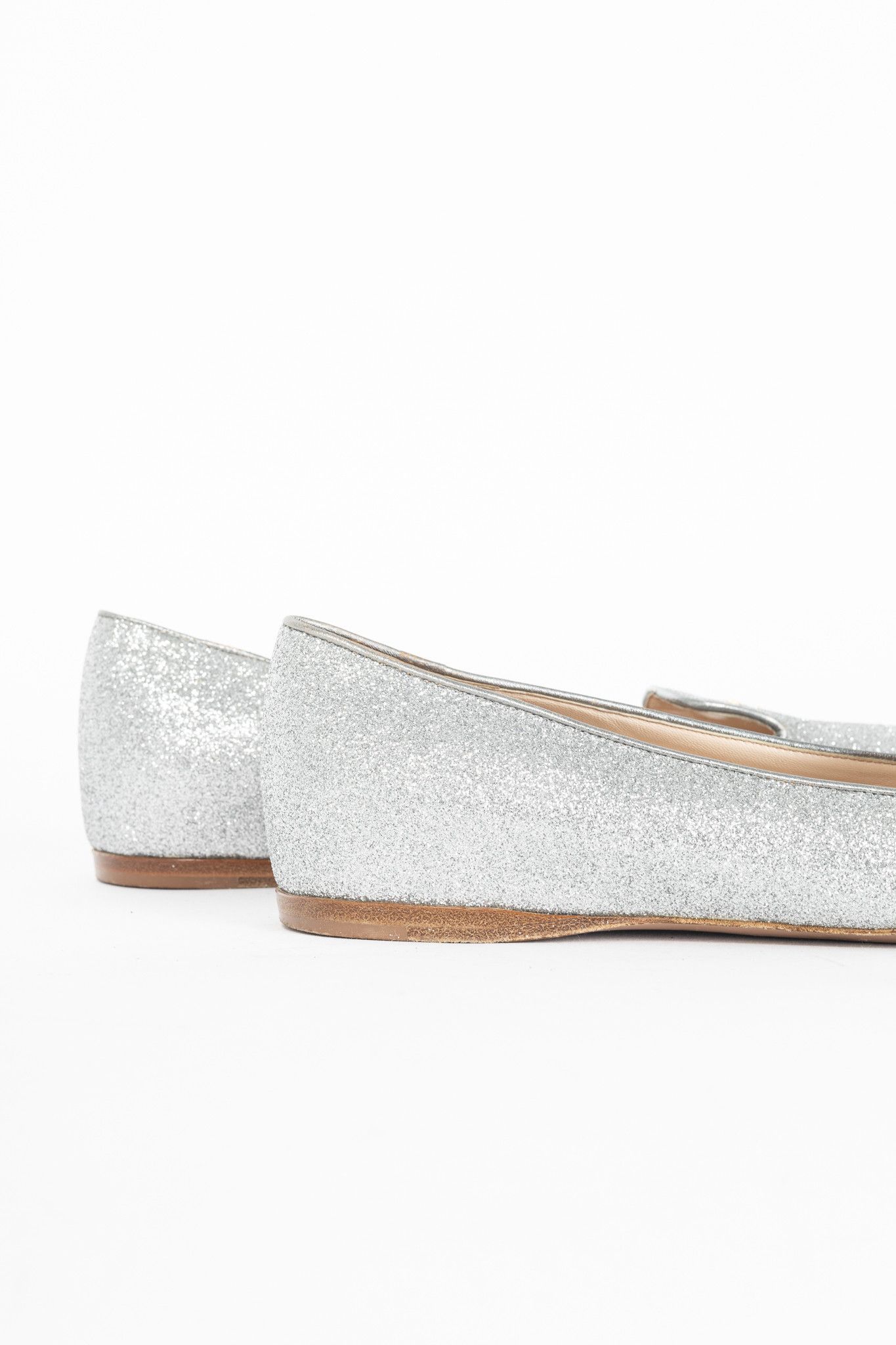 Prada Prada Argento Glitter Logo Hidden-Wedge Loafers Size US 9.5 / IT 39.5 - 8 Thumbnail
