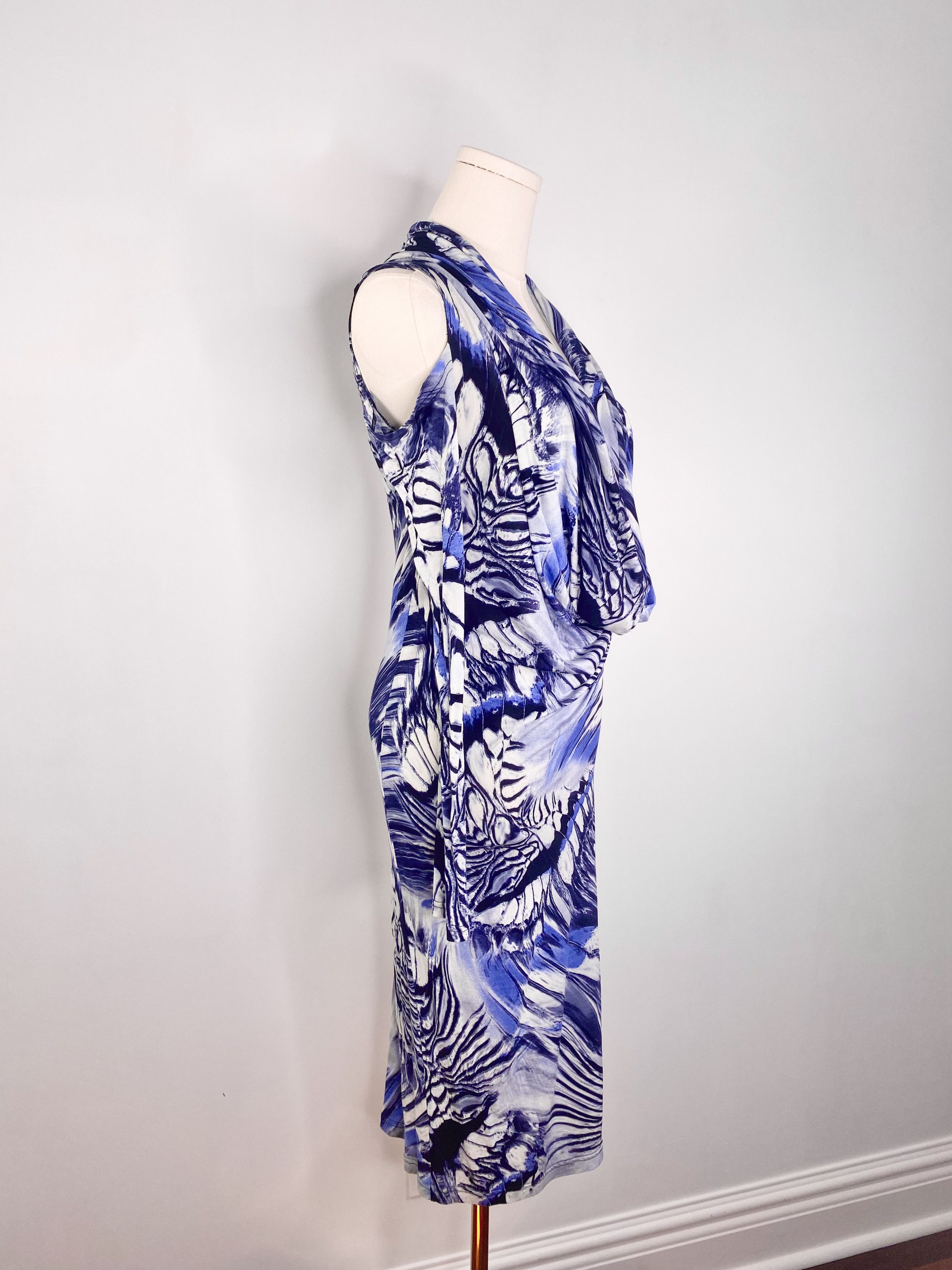 Jean Paul Gaultier Jean Paul Gaultier - Blue Psychedelic Marble Cowl Neck Dress Size M / US 6-8 / IT 42-44 - 5 Thumbnail