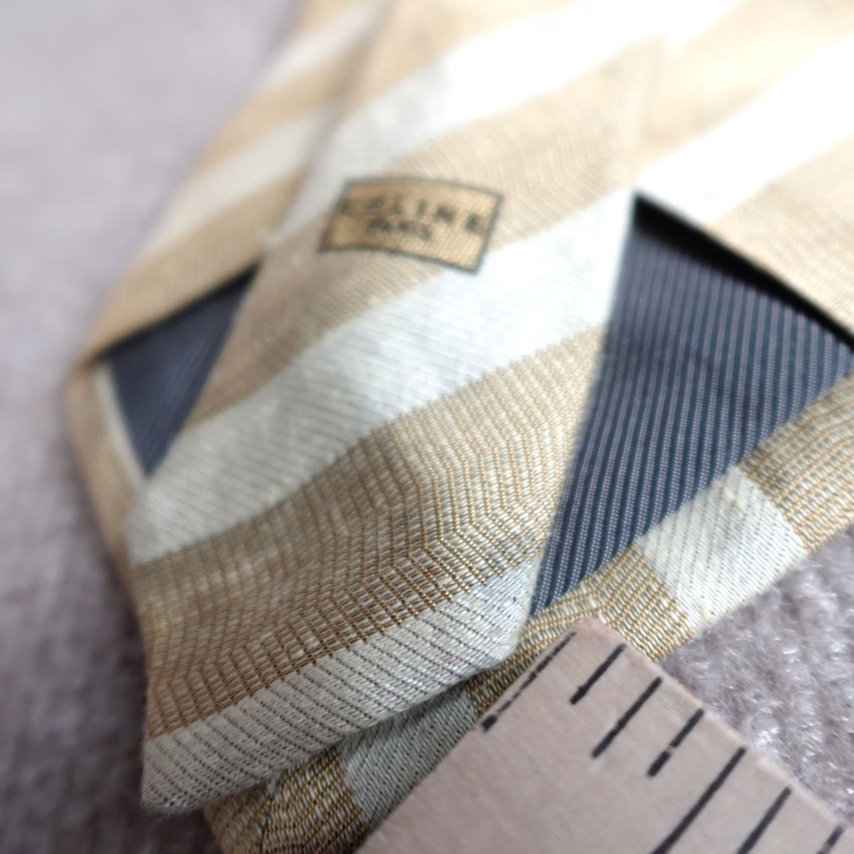 Celine CELINE Mens Tie Yellow Striped Jacquard Silk Made in Spain One Size Size ONE SIZE - 7 Thumbnail