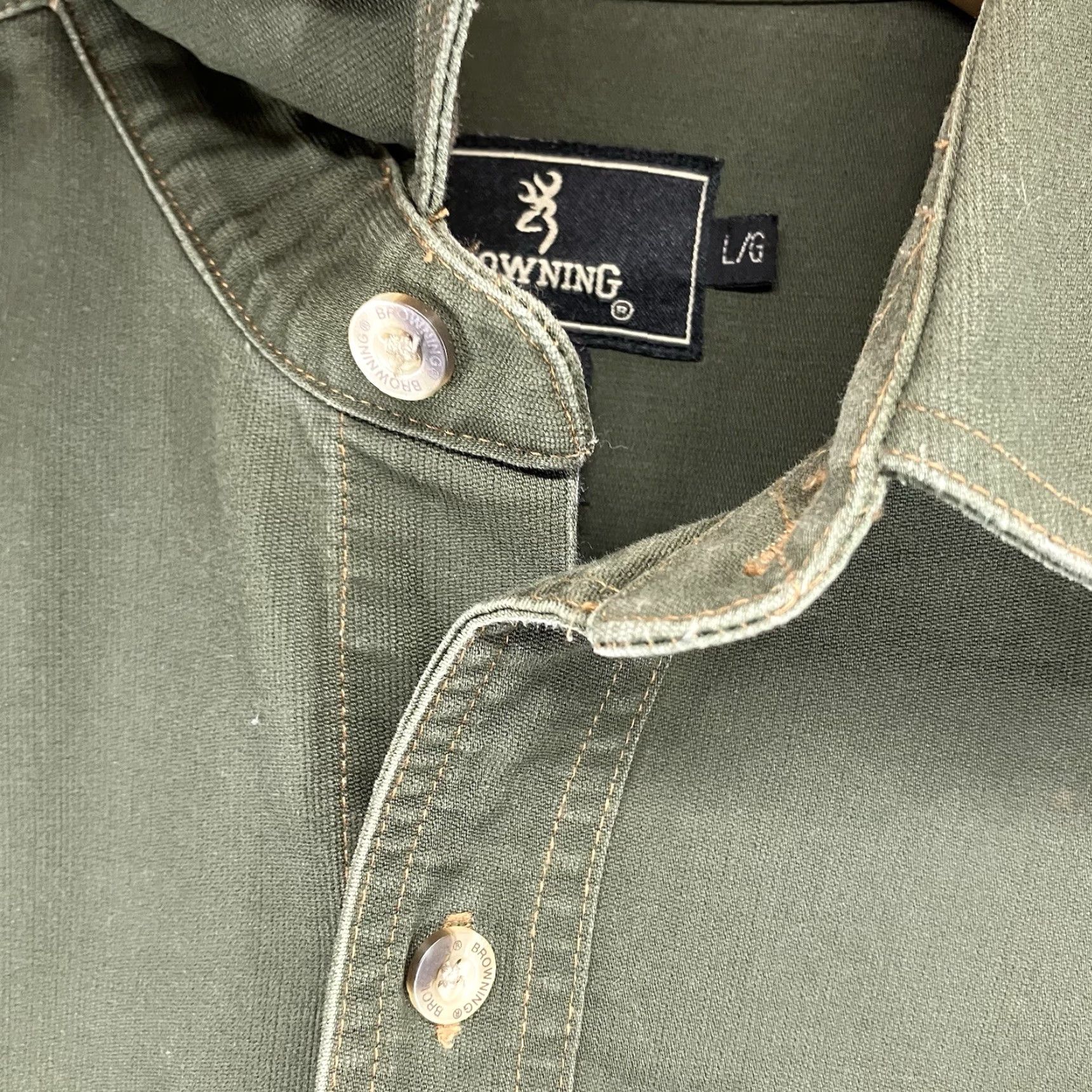 Vintage VINTAGE Browning Shirt Mens Large Green Textured Chest Pockets Point Collar Heavy Cotton Casual Workwear All Seasons Long Sleeve Logo Button-Front Size US L / EU 52-54 / 3 - 5 Thumbnail