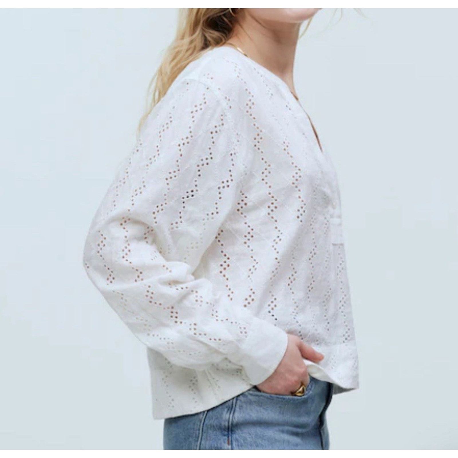 Madewell Madewell Long-Sleeve Top in shirt Soft White Small A003118 Size S / US 4 / IT 40 - 2 Thumbnail