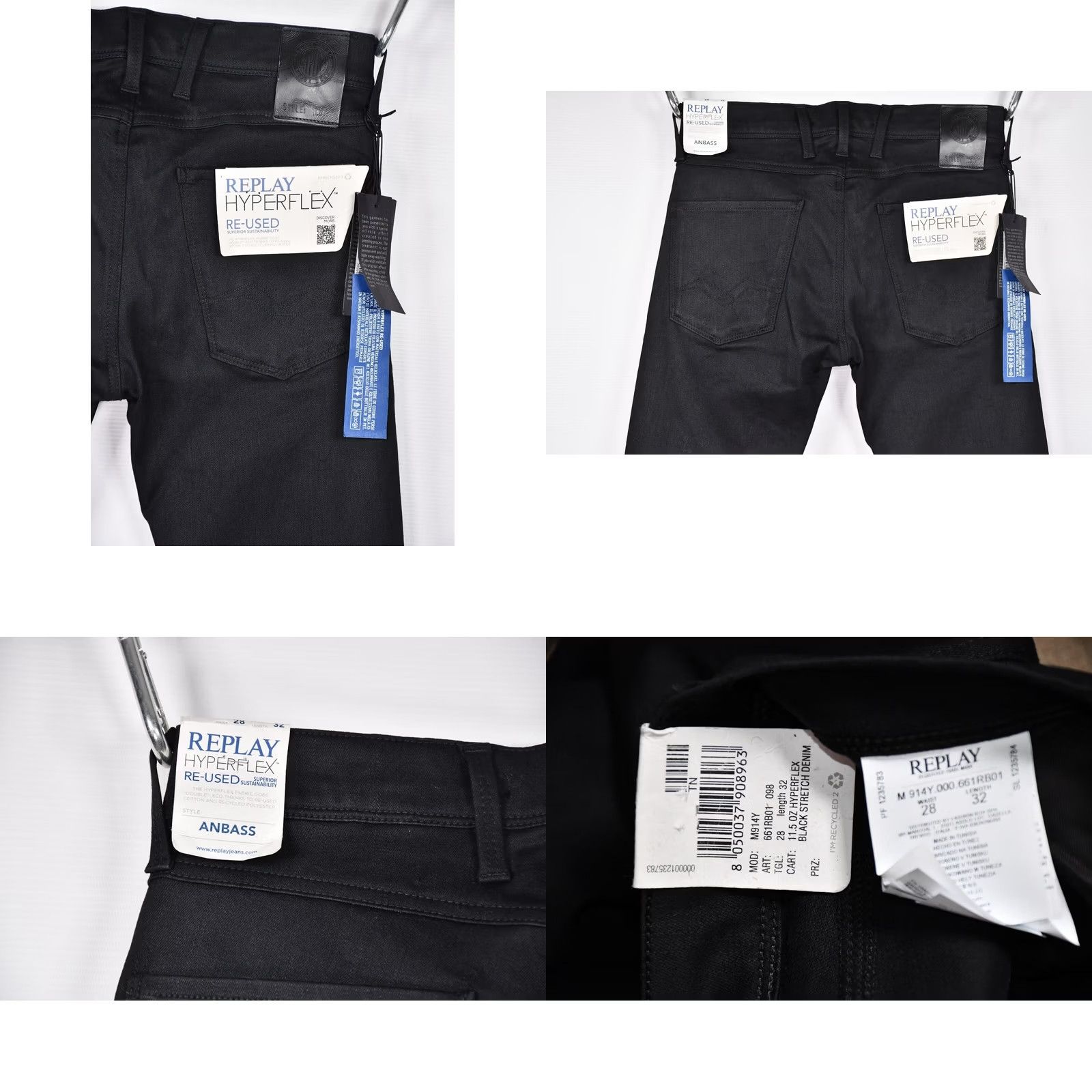 Replay Replay Hyperflex Anbass Black Stretch Denim Skinny Jeans Men W28 L32 Slim Casual Modern Retail Size US 28 / EU 44 - 8 Thumbnail