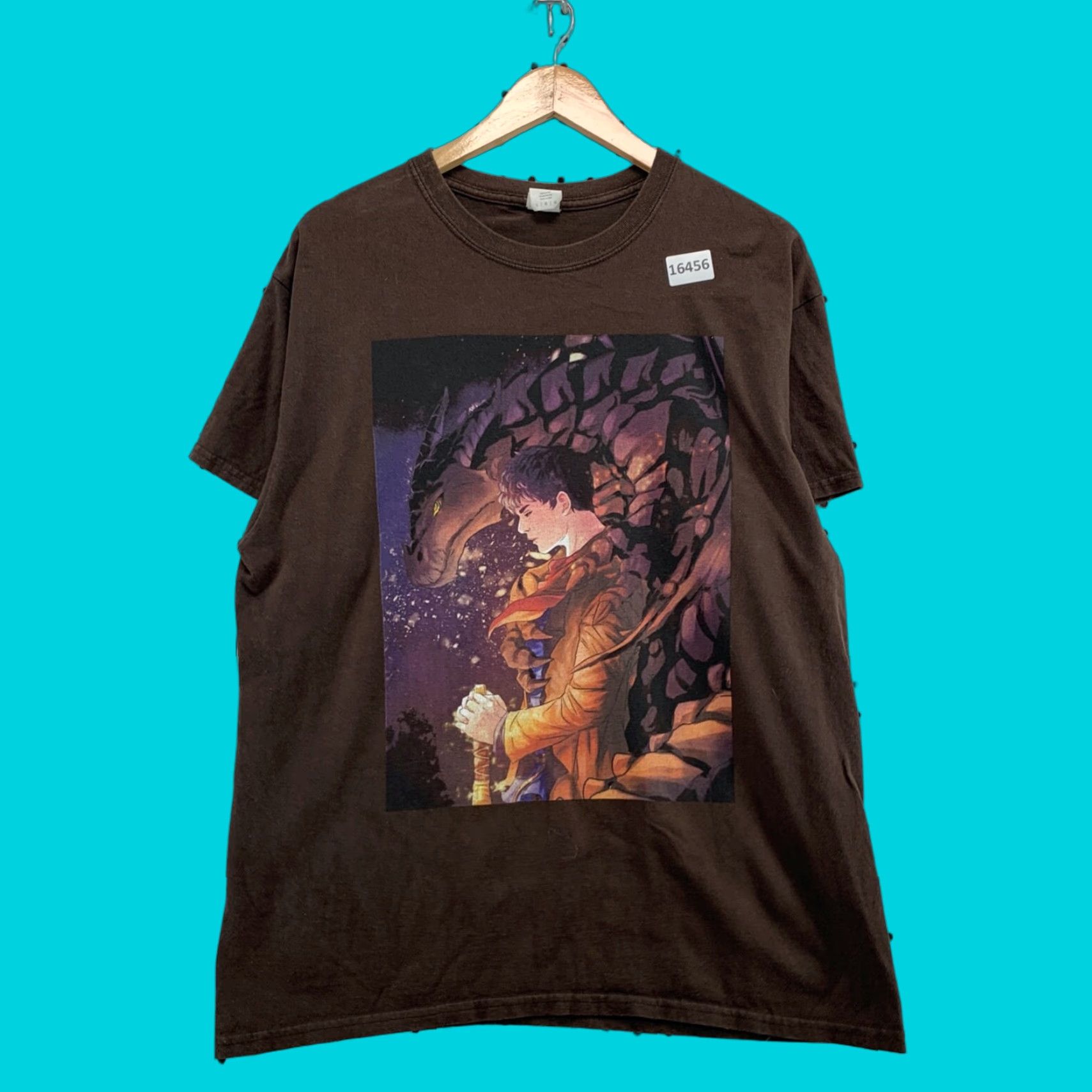 Gildan VINTAGE Gildan Lao Pendragon Shirt Brown Anime T-Shirt Adult Large Short Sleeve Last Dragonlord Mens Size US L / EU 52-54 / 3 - 1 Thumbnail