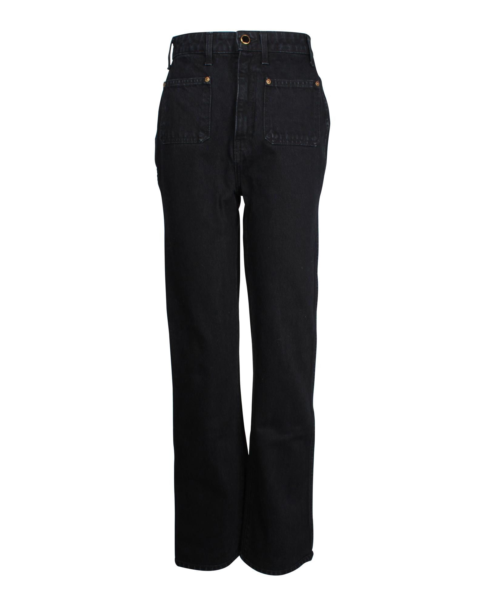 image of Khaite High-Rise Distressed Straight Leg Jeans In Black Cotton, Women's (Size 26)