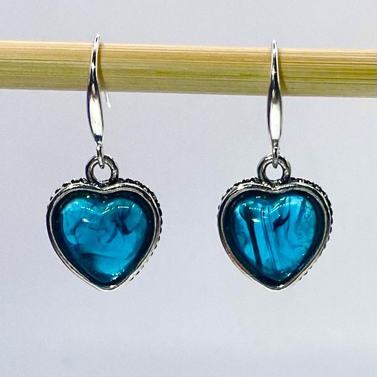 AWX Deep Blue Ink Heart Crystal & 925 Silver 1” Dangle earri