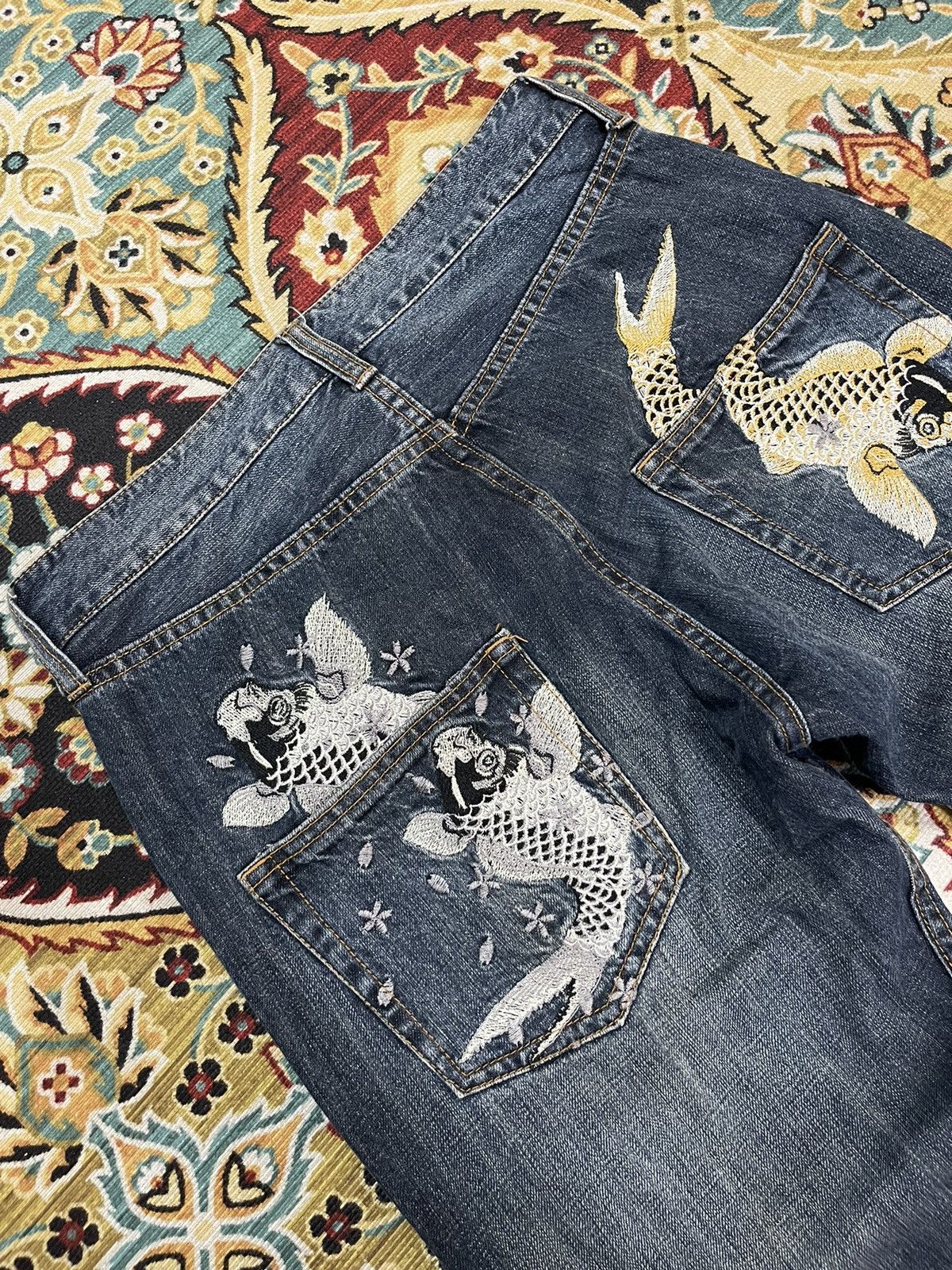 Japanese Brand Japanese Koi Style Sukajan Distressed Denim Jeans Size US 30 / EU 46 - 3 Thumbnail