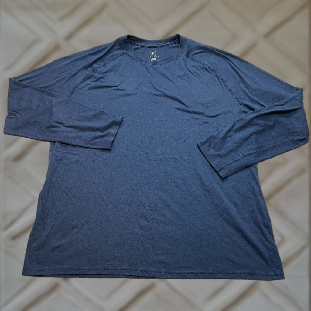 George George Shirt Mens XL Blue Long Sleeve Crew Neck Knit Cotton Blend Solid T-Shirt Everyday Classic Size US XL / EU 56 / 4 - 1 Thumbnail
