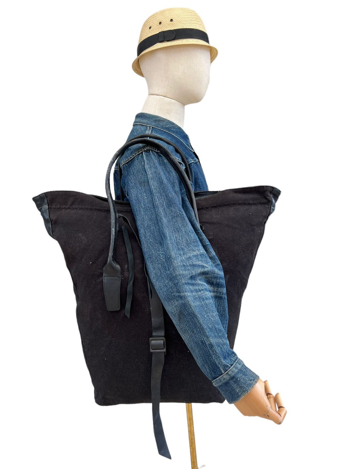 image of Ato Japan Hybrid Leather Cotton Unique Tote Bag Large in Black, Men's