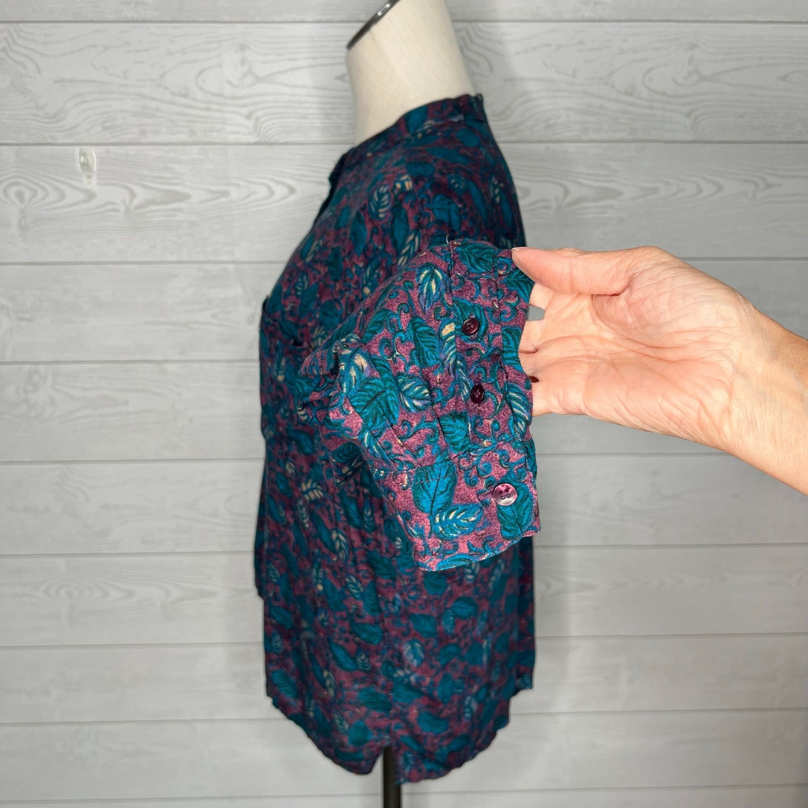 Basic Editions Vintage 80's Basic Editions teal/burgundy blouse Size large Size L / US 10 / IT 46 - 6 Thumbnail