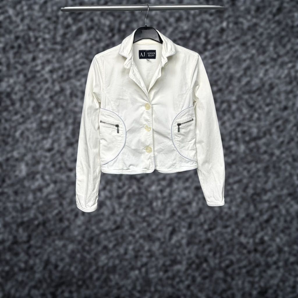 Vintage VINTAGE Armani Jeans Womens Jacket Blazer Size USA 10 White Cotton Solid 2000s Designer Size 36" / US 14 / IT 50 - 1 Thumbnail
