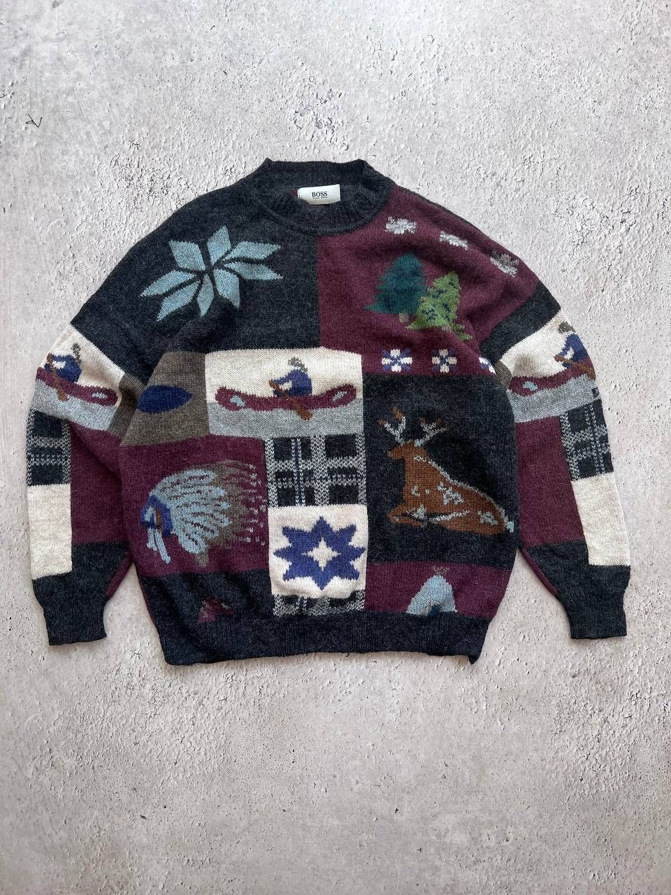 Hugo Boss × Vintage Hugo Boss wool sweater patterned jumper vintage 90’s boxy Size US M / EU 48-50 / 2 - 1 Thumbnail