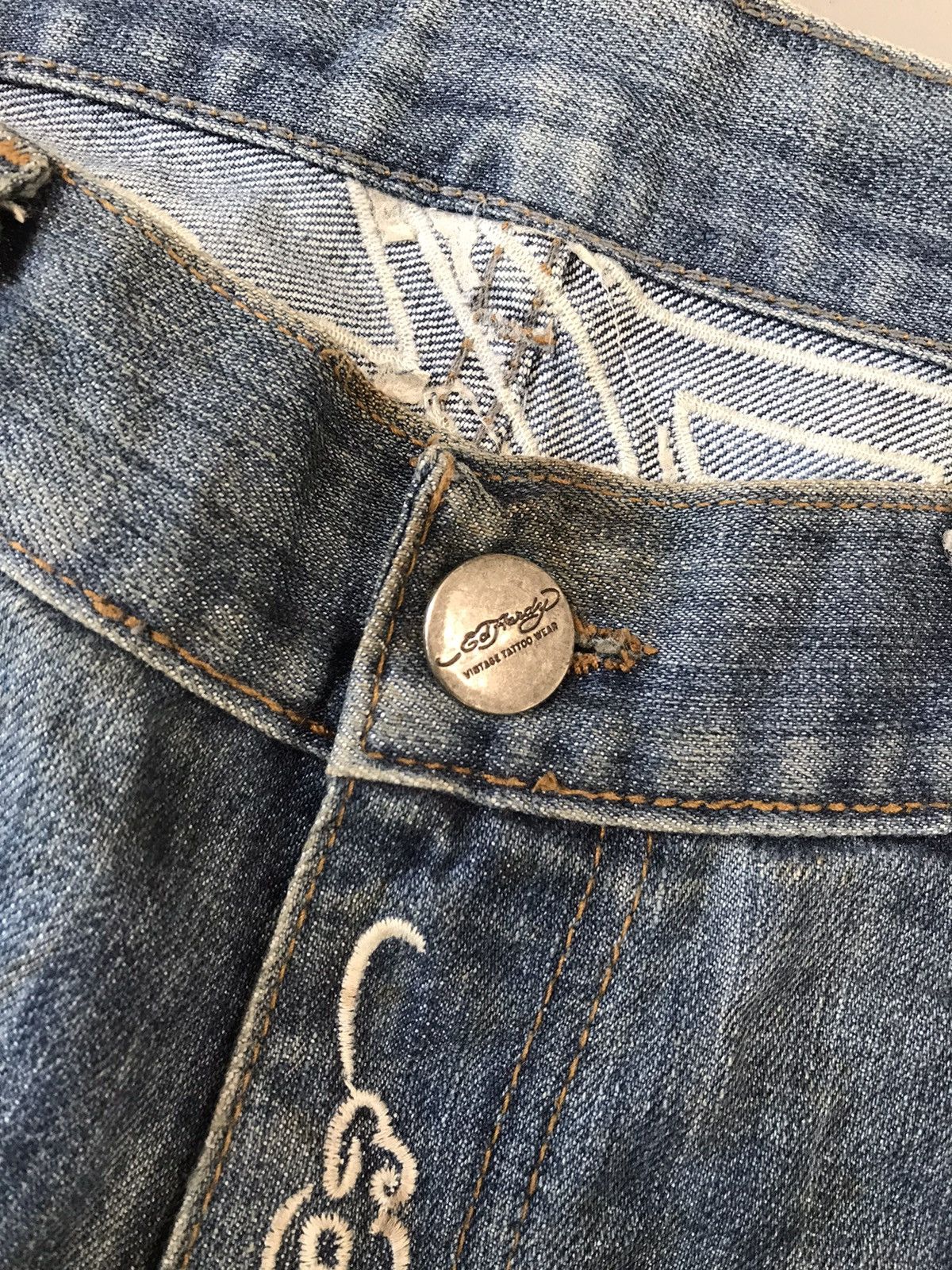 Christian Audigier × Ed Hardy × Vintage Rare vintage Ed hardy skull 💀 embroidered denim Size US 34 / EU 50 - 6 Thumbnail