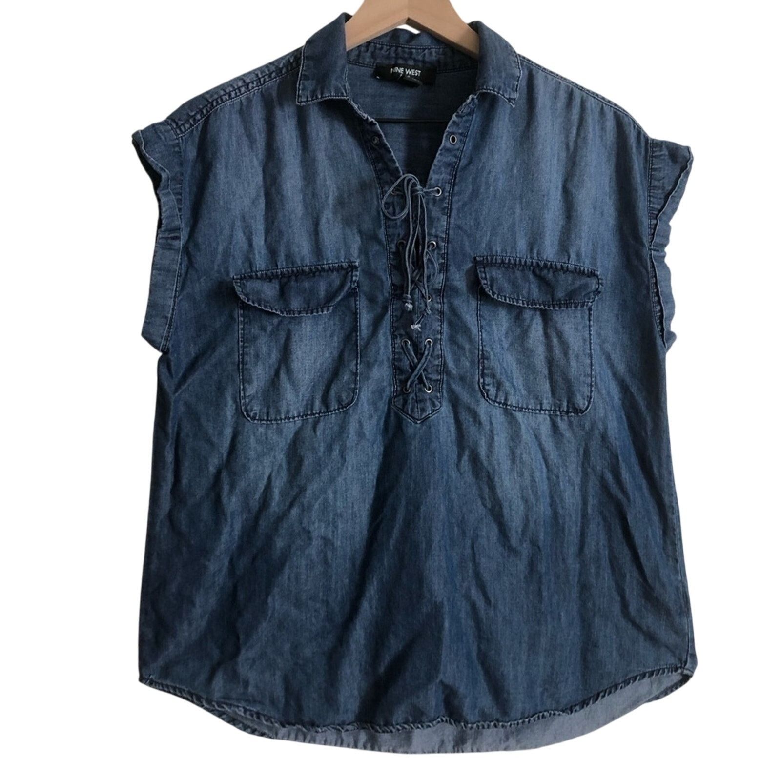 Nine West Nine West Jeans Chambray Soft Denim Cap Sleeves Blouse Top Size M / US 6-8 / IT 42-44 - 1 Thumbnail