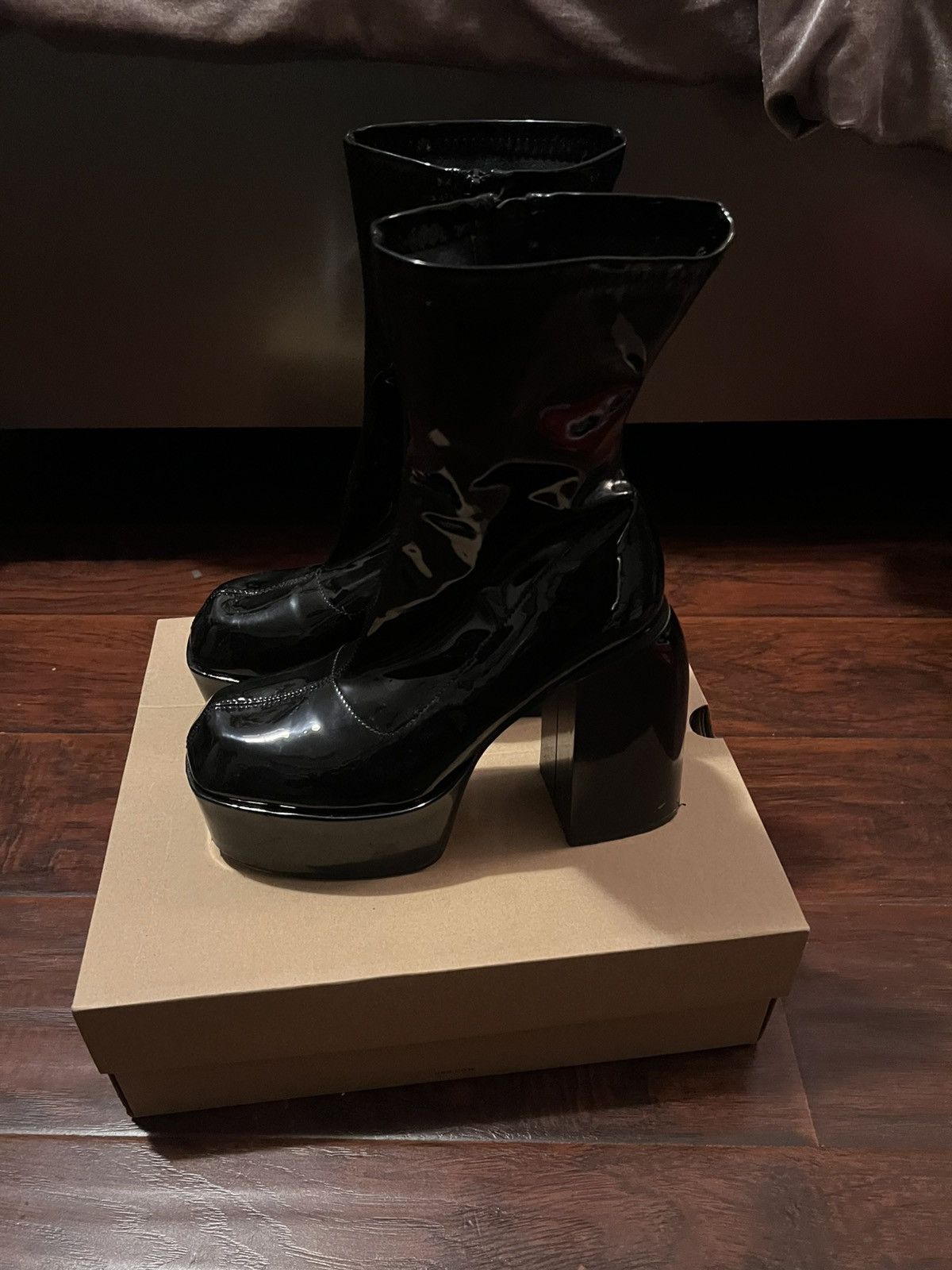 Asos Stylish ASOS platform heel boots in glossy black patent Size US 10 / IT 40 - 2 Thumbnail