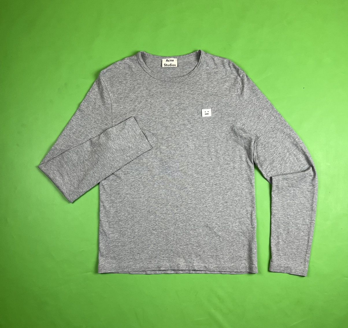 image of Acne Studios Tage Face Cotton Long Sleeve in Grey, Men's (Size Medium)