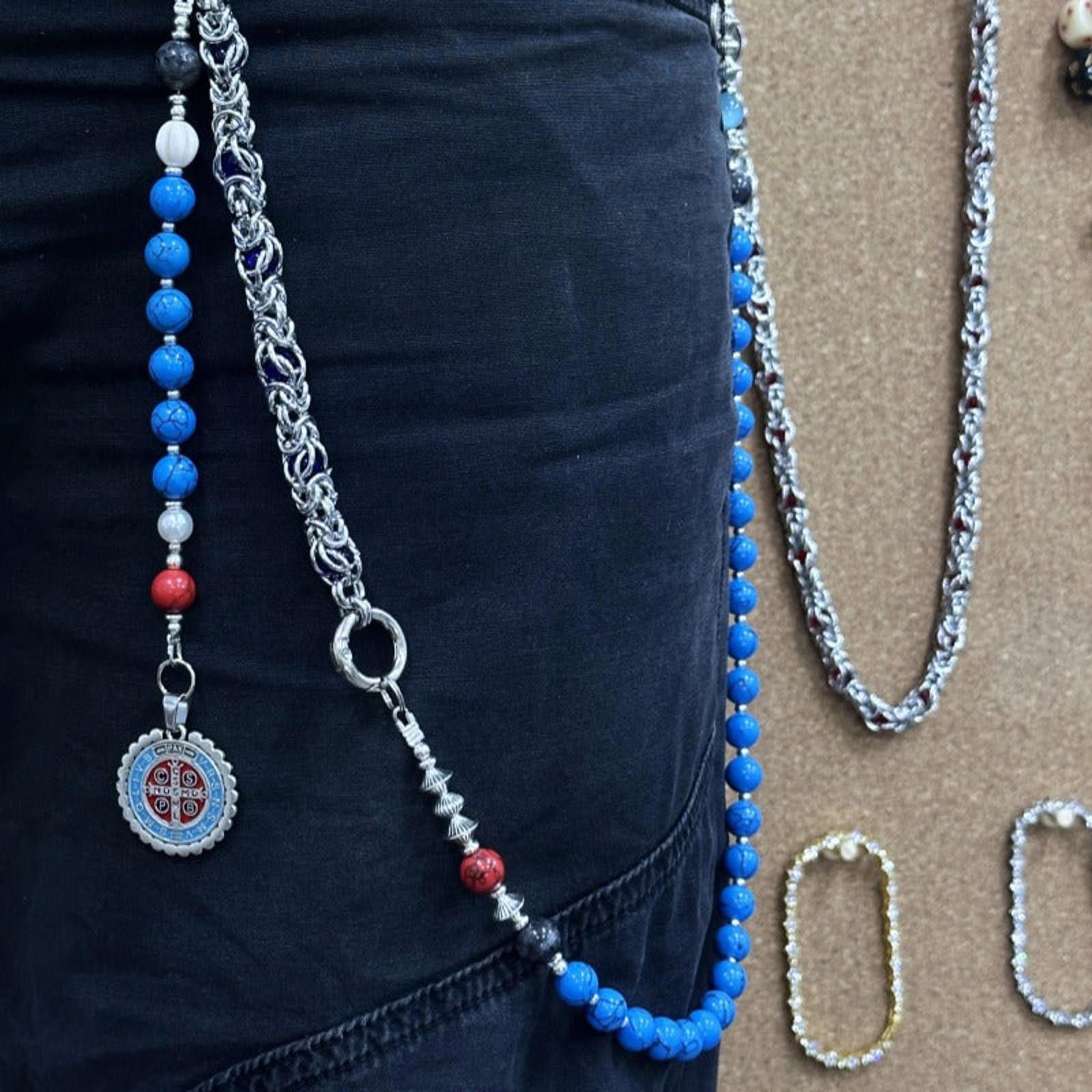 Jewelry Blue Beaded Wallet Chain Size ONE SIZE - 1 Thumbnail