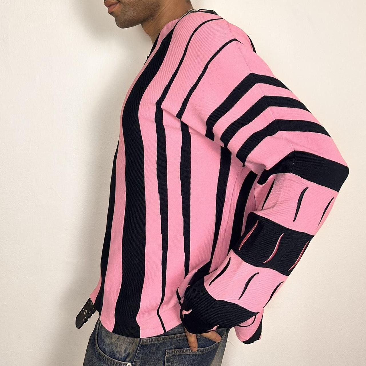 Kiko Kostadinov Kiko Kostadinov 2021 Hydra Pink/Black Striped Sweater Size US XL / EU 56 / 4 - 3 Thumbnail
