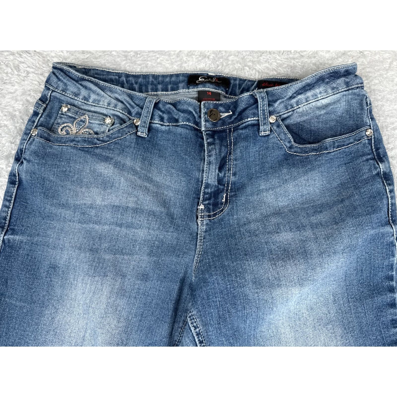 Vintage Earl Jean Jeans Women 16 Blue Slim Bootcut Bling Mid Rise Cotton Blend 34x31 Size 38" / US 16 / IT 52 - 4 Thumbnail