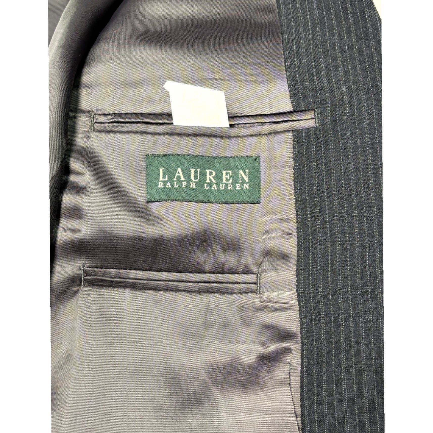 Ralph Lauren Lauren Ralph Lauren 3 Piece Suit Wool Charcoal Black Blazer Vest Trousers 42L Blue Pinstripe Men Adults Formal Business Wedding Size 42R - 7 Thumbnail