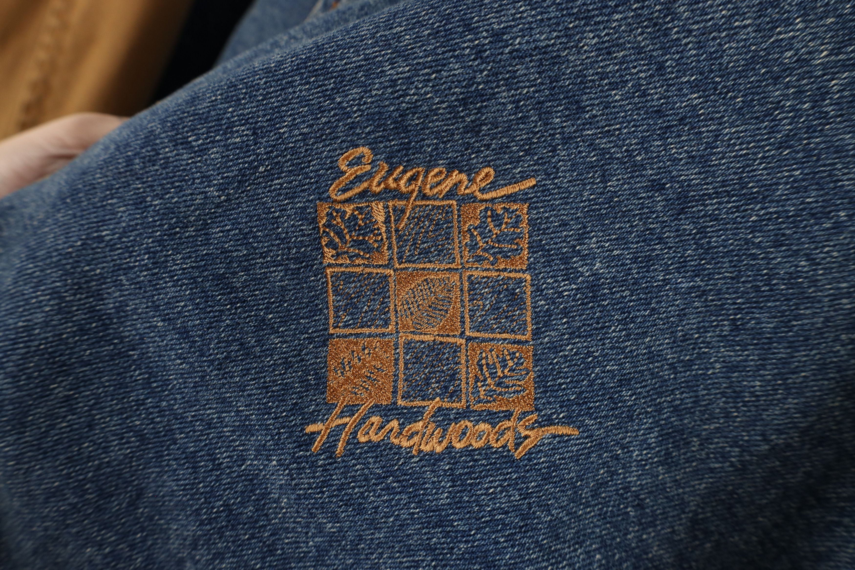 Vintage Vintage 90s Streetwear Eugene Hardwoods Denim Varsity Jacket Size US L / EU 52-54 / 3 - 4 Thumbnail