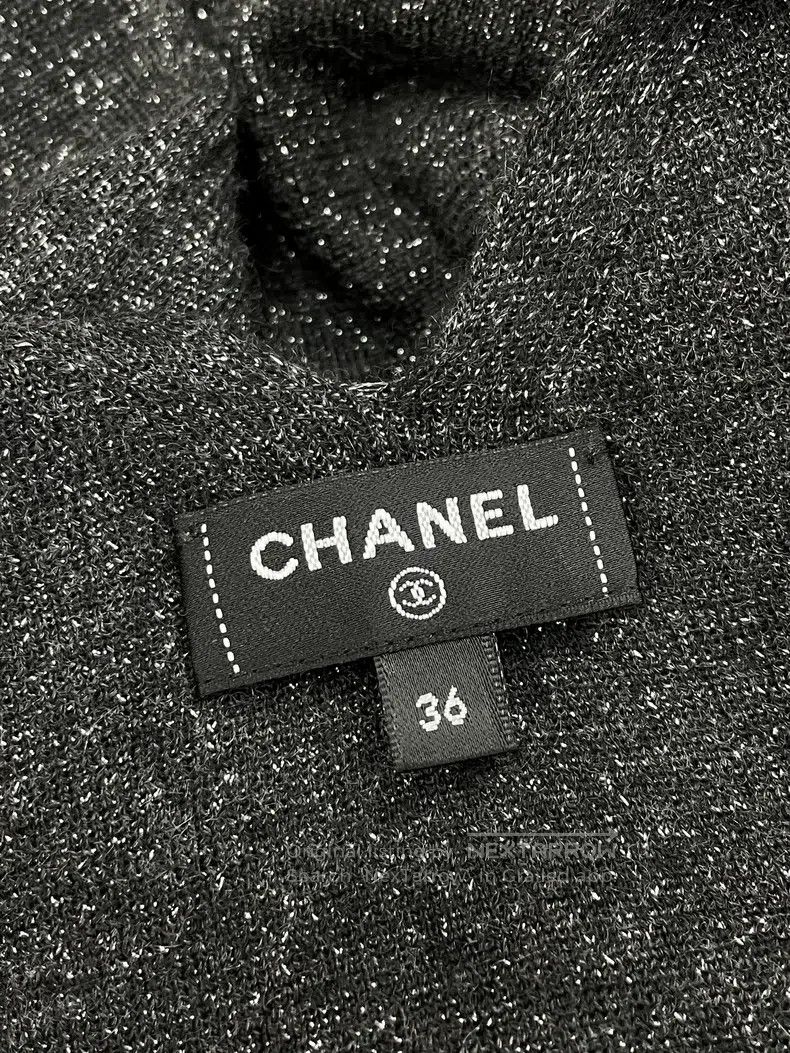 Chanel Chanel Black glitter V-neck knitted long skirt dress Size XS / US 0-2 / IT 36-38 - 5 Thumbnail