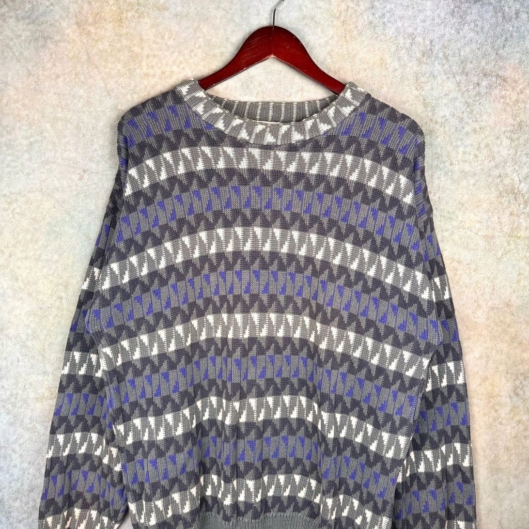 Vintage VTG 90s Striped Knit Sweater Sz L Gray Purple White Size US L / EU 52-54 / 3 - 2 Thumbnail
