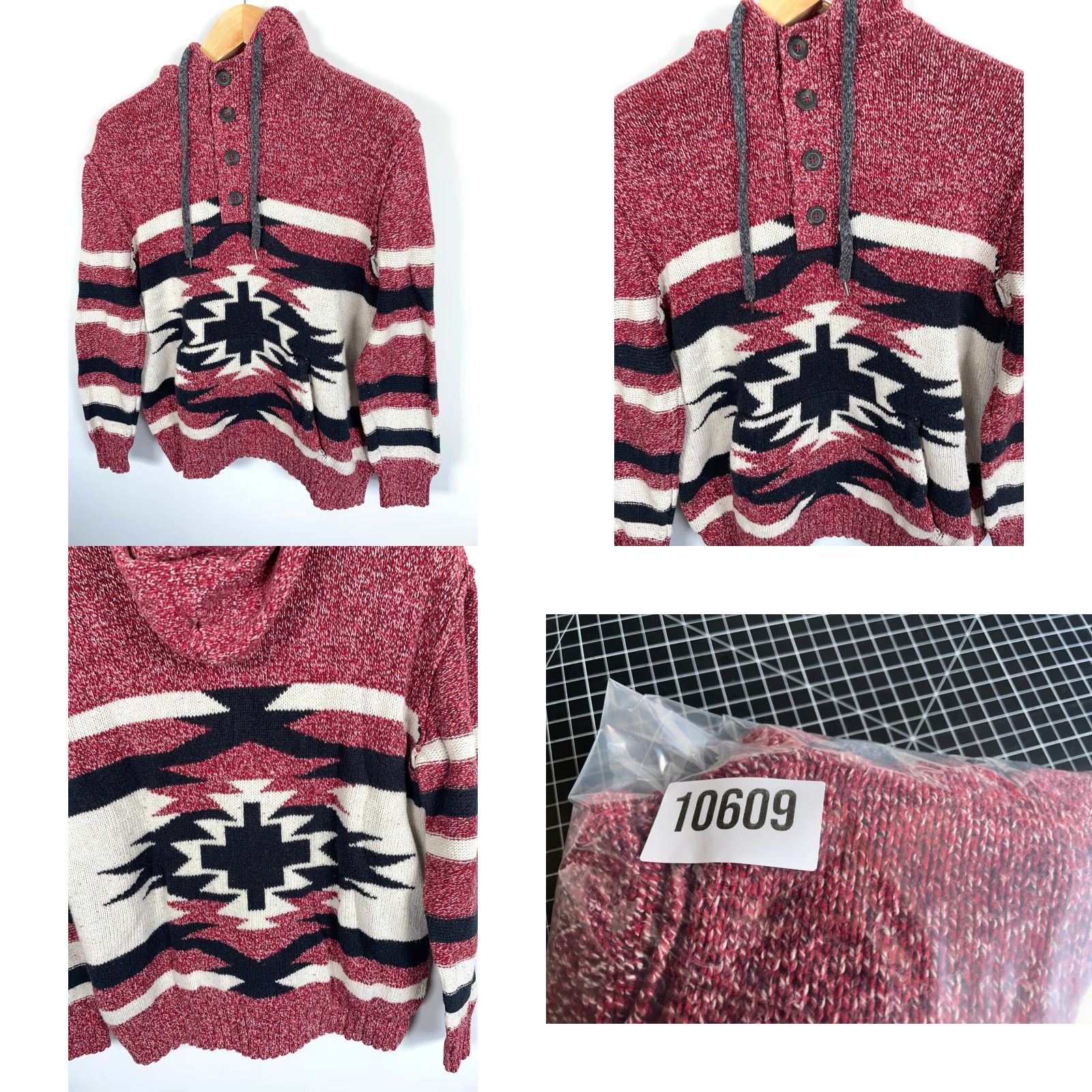 American Eagle Outfitters American Eagle Outfitters Aztec Henley Sweater Hoodie Men's Large Red Geometric Tribal 90s Southwestern Hipster Size US L / EU 52-54 / 3 - 9 Thumbnail