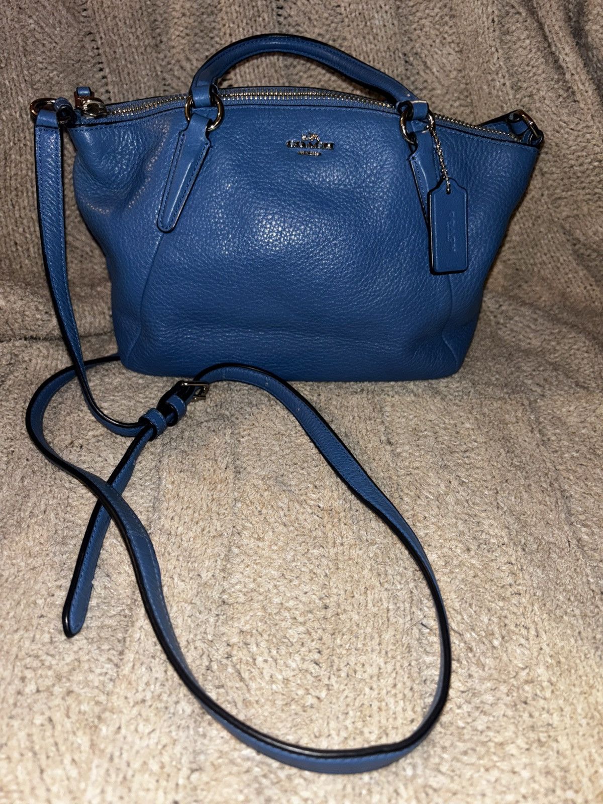 Authentic Coach Blue Leather Mini Kelsey Crossbody Bag Purse, Women's