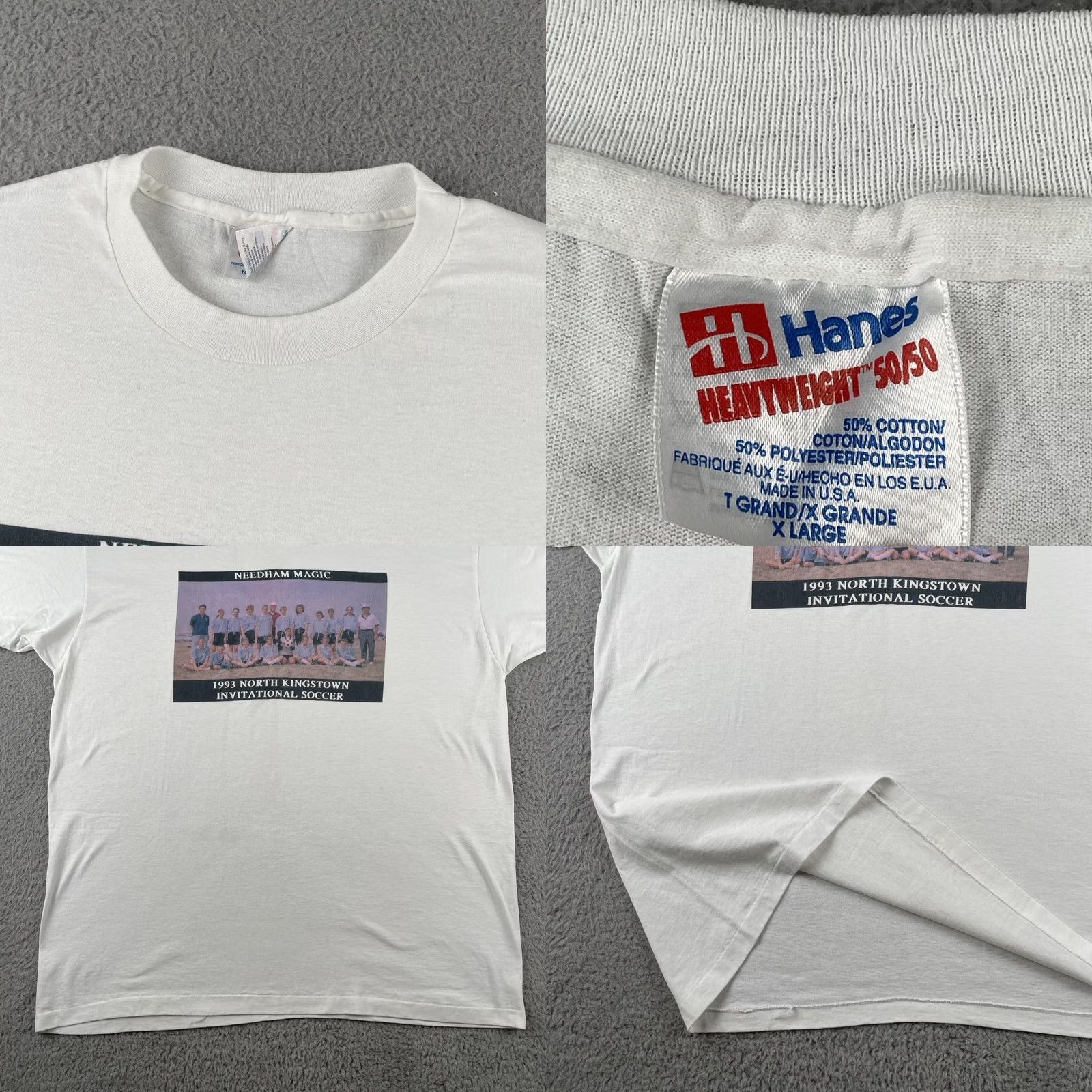 Hanes VINTAGE Hanes XL White T Shirt 1993 North Kingstown Soccer Invitational Made In USA Mens Shirt 90s Soccer California City College Sports Size US XL / EU 56 / 4 - 8 Thumbnail